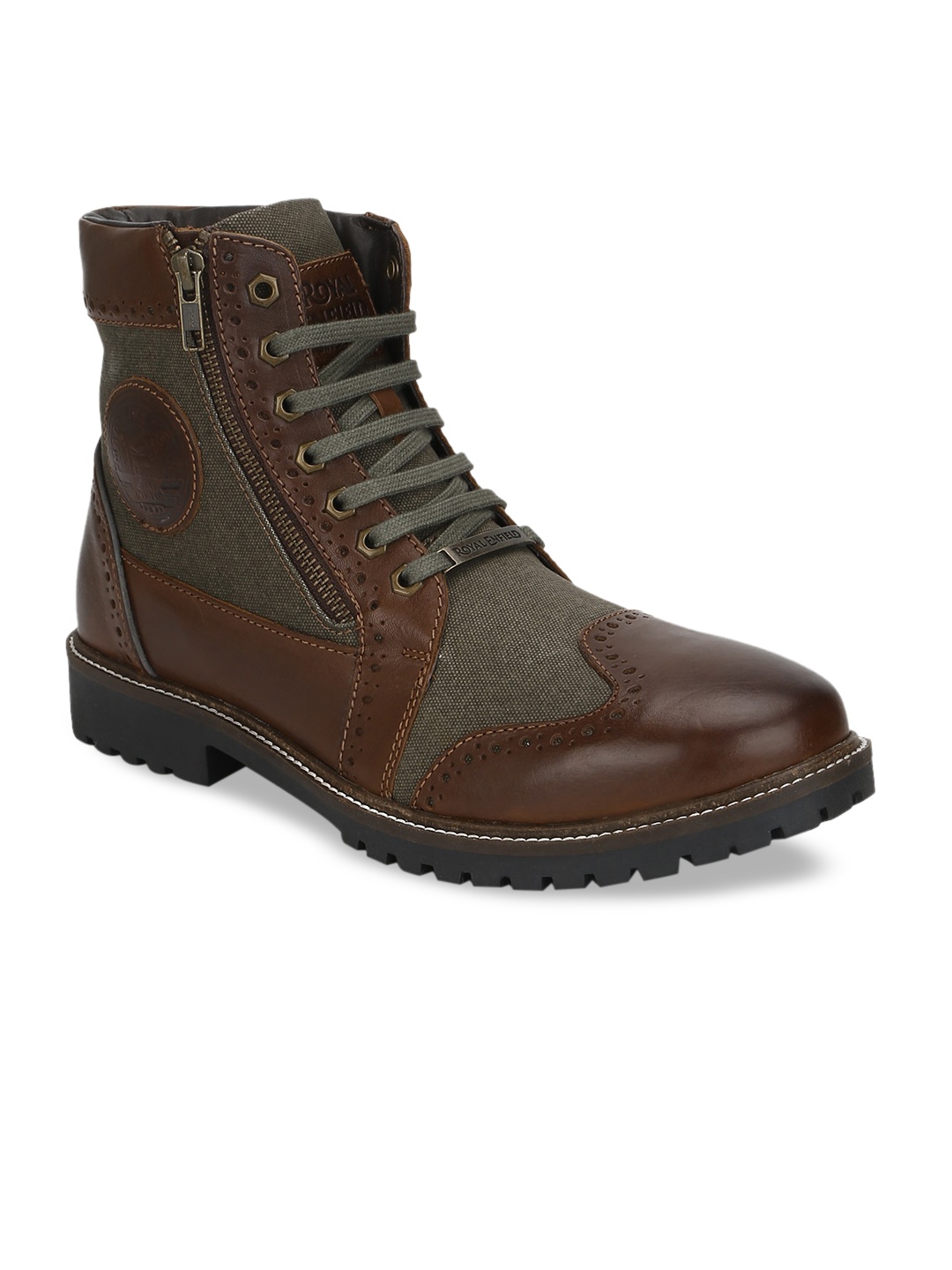 

Royal Enfield Men Brown Colourblocked Mid-Top Flat Boots