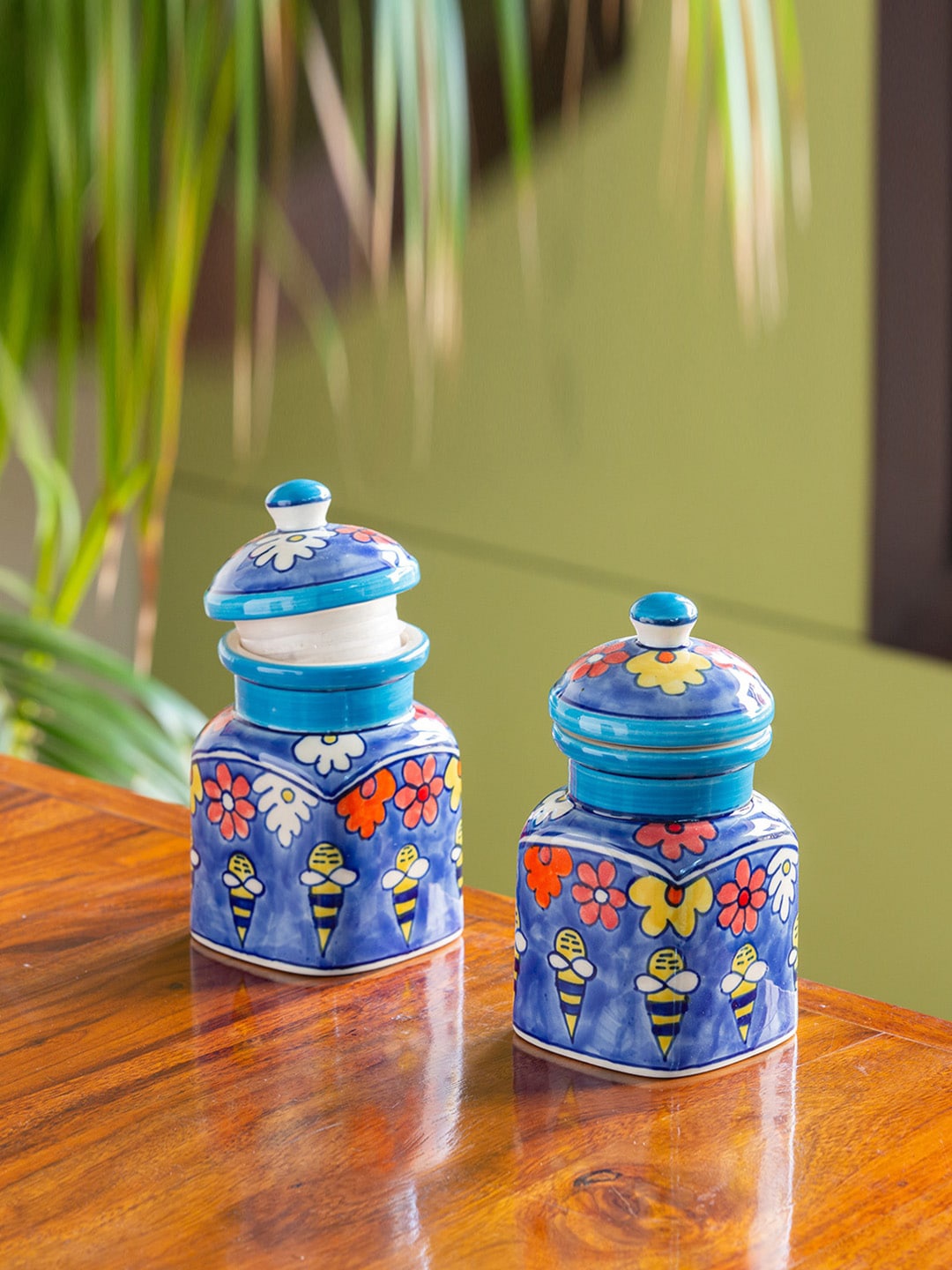 

ExclusiveLane Set Of 2 Ceramic Multi Utility Kitchen Storage Jars Containers 270 ml, Blue