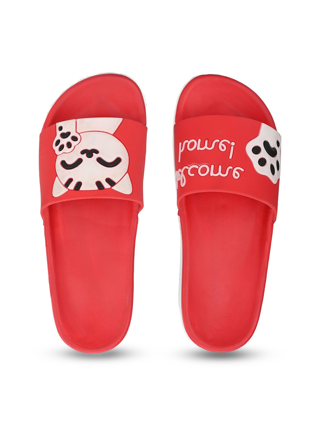 Prolific Women Red & White Printed Rubber Sliders