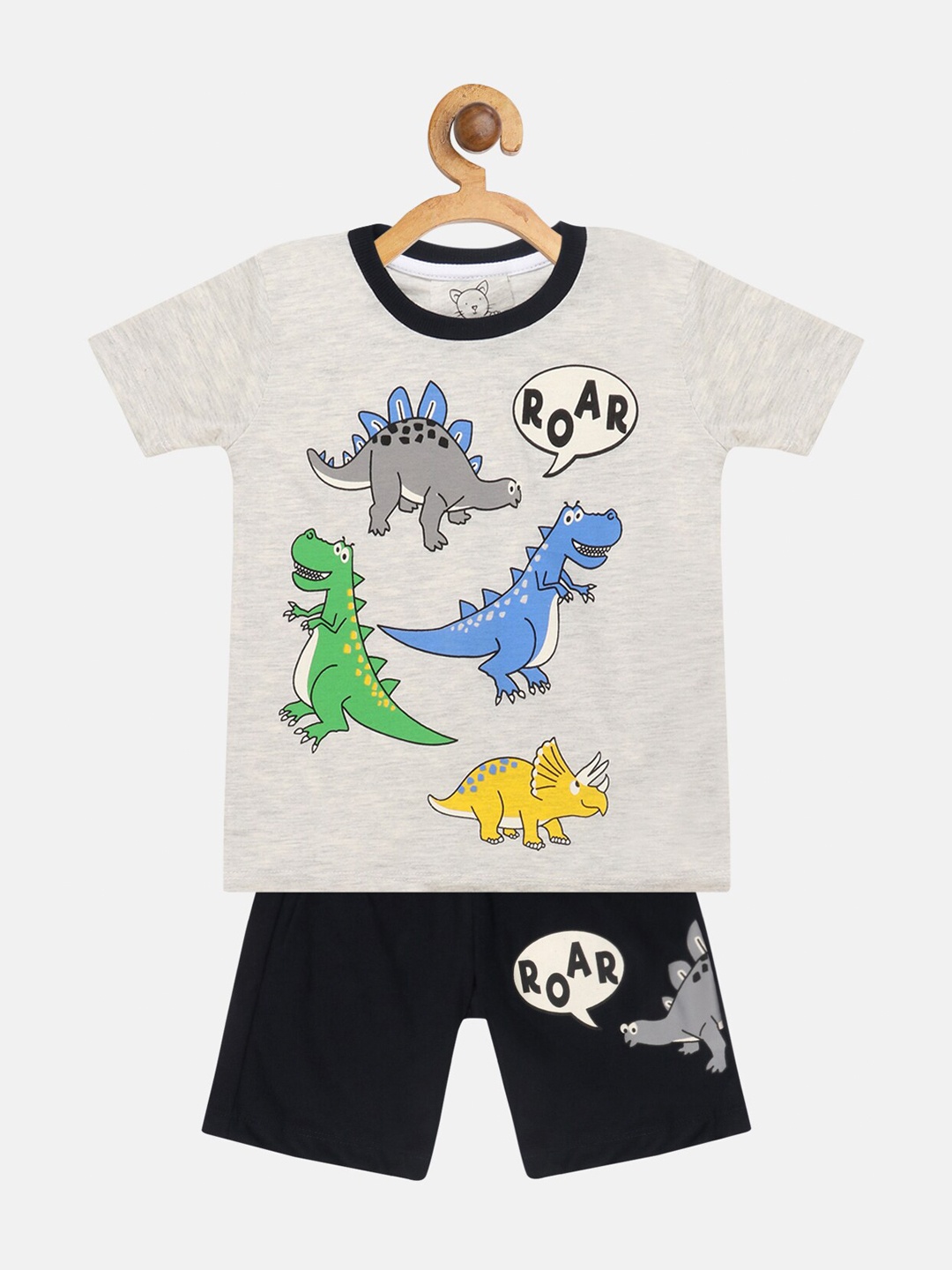 

Lazy Shark Boys Grey & Black Printed T-shirt with Shorts