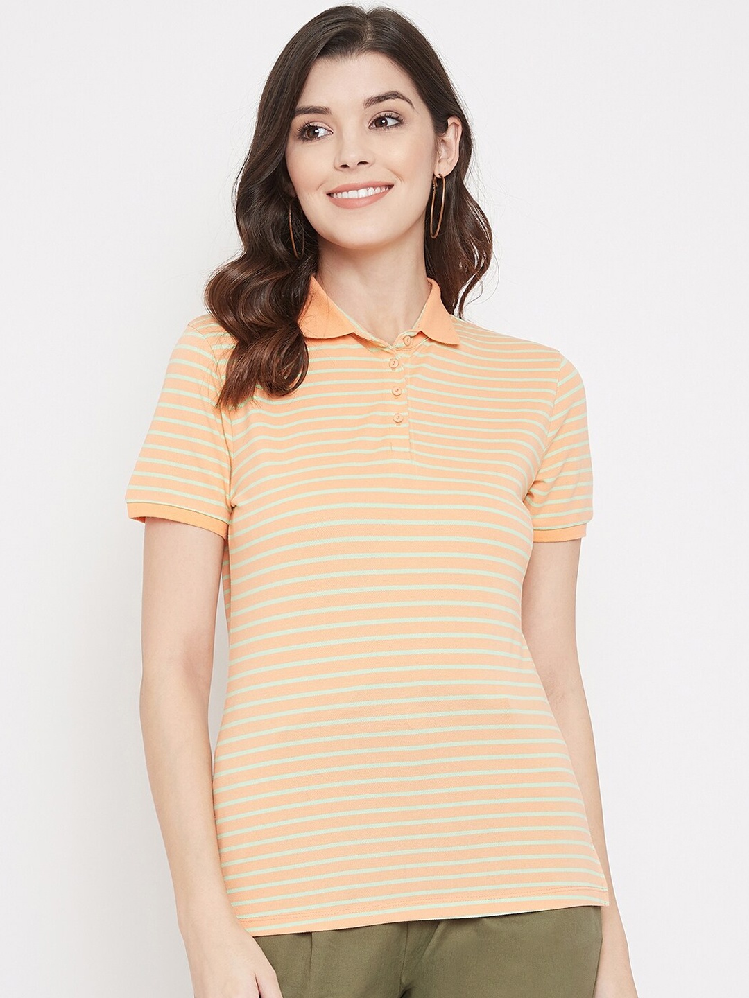 Madame Orange Striped Shirt Style Top