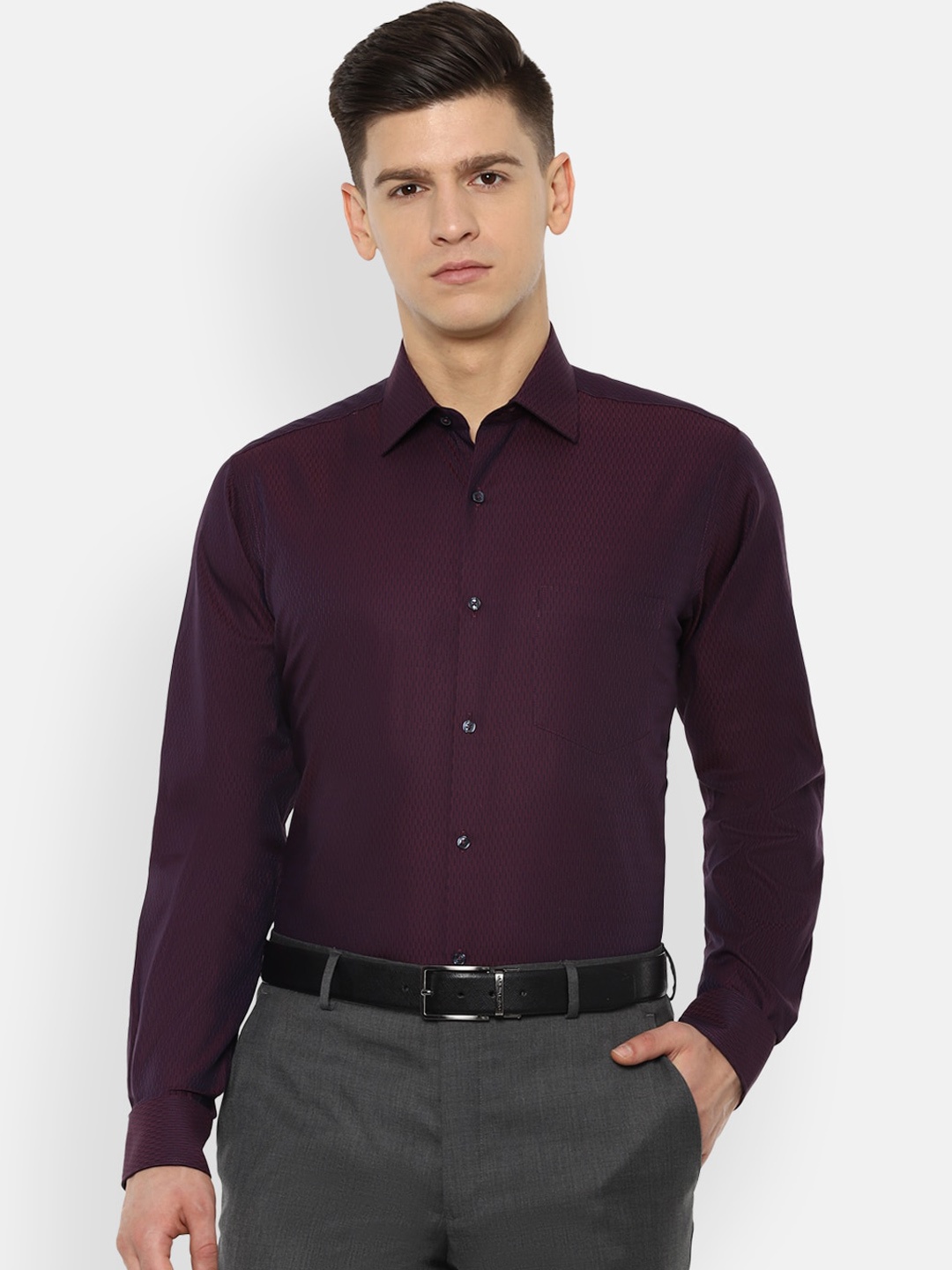 Van Heusen Men Purple Regular Fit Self Design Cotton Formal Shirt