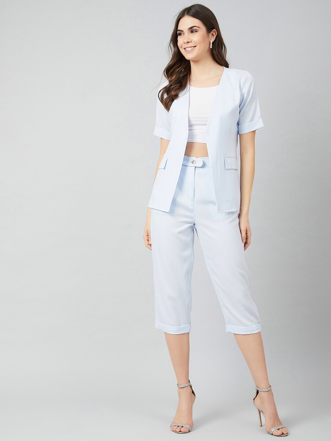 

Athena Women Blue Solid Coat with Trousers