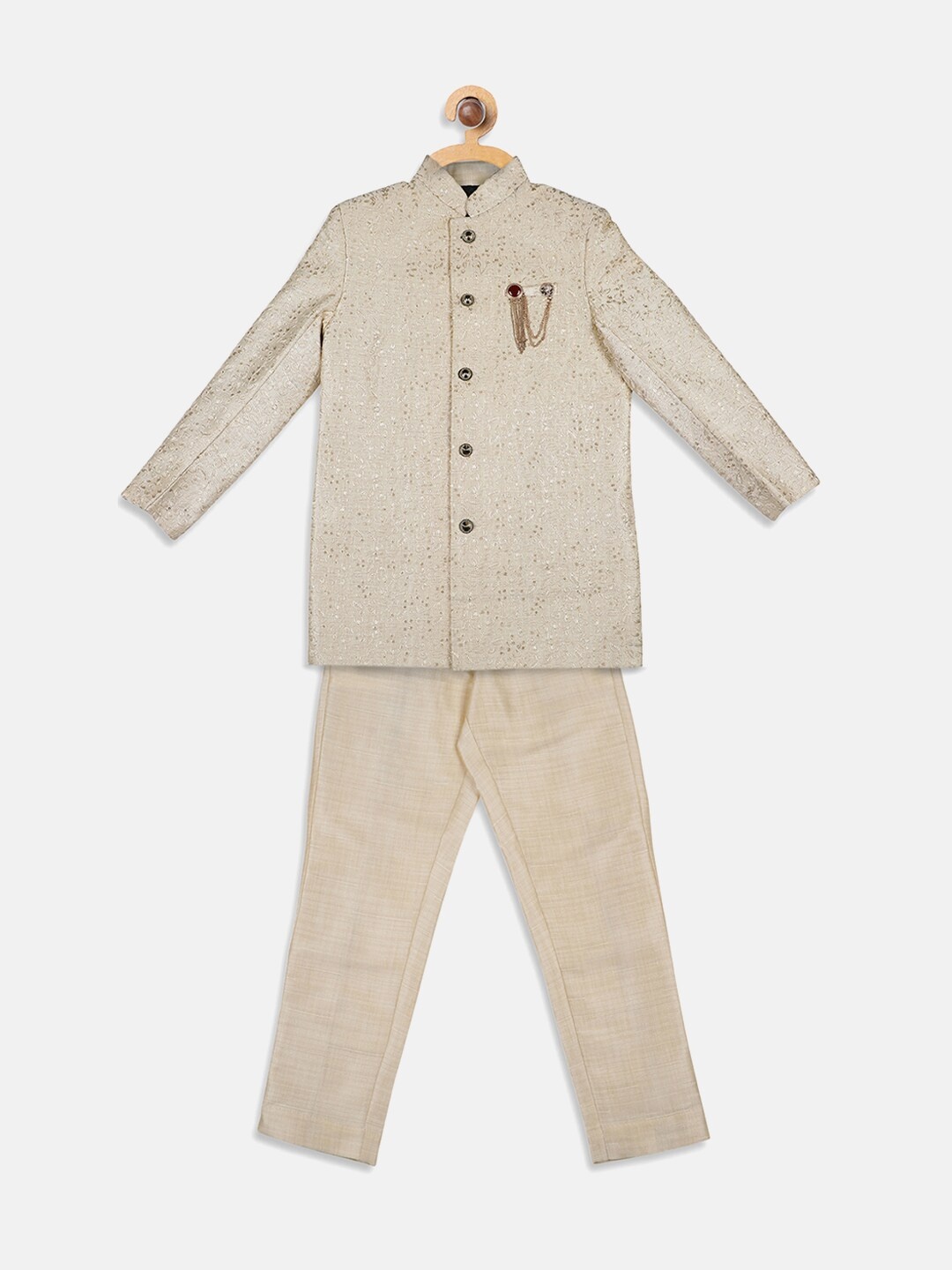 

Blue Giraffe Boys Cream Printed Blazer With Pant