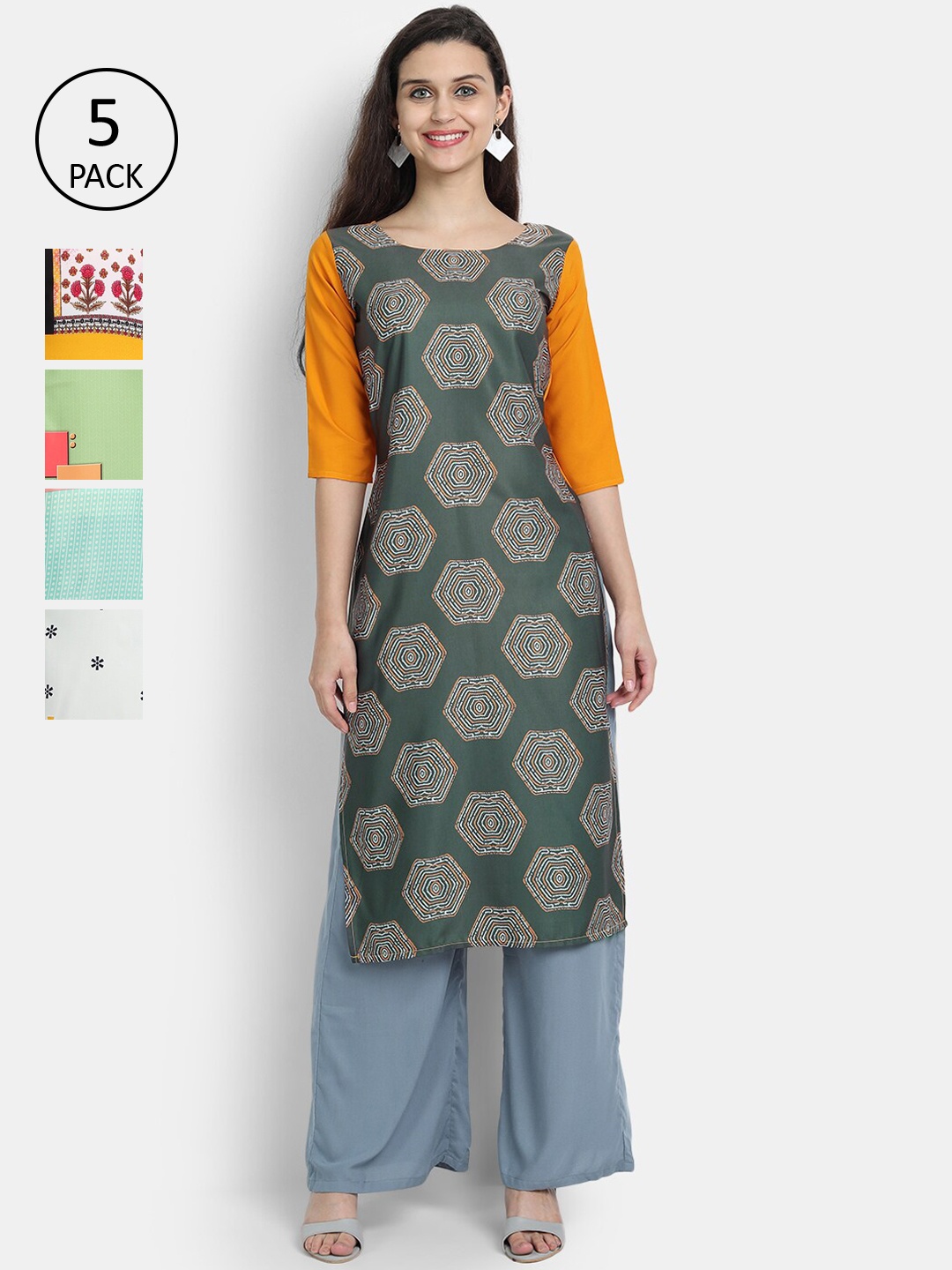 

Ethnic basket Women Pack of 5 Multicoloured Printed Kurtas, Multi