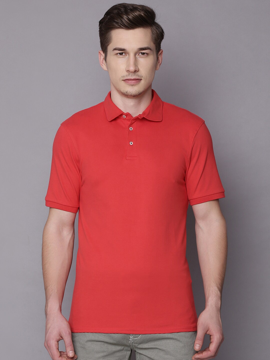 

Bruun & Stengade Men Red Solid Polo Collar T-shirt