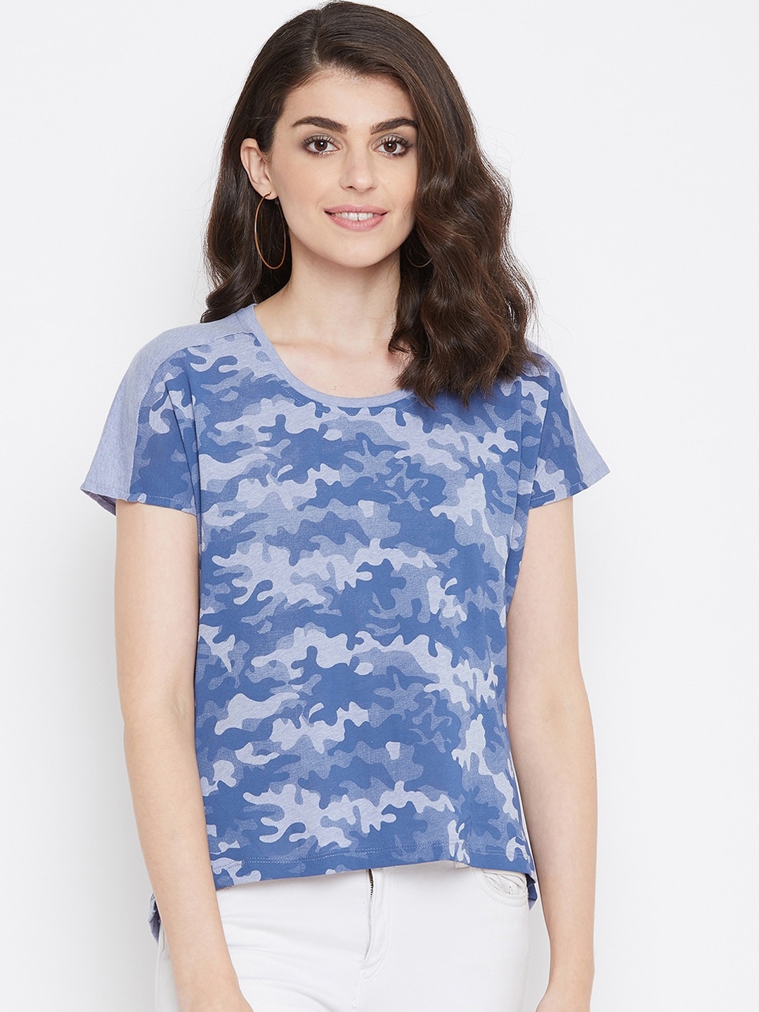 

NEVA Blue Camo Printed Cotton Regular Top