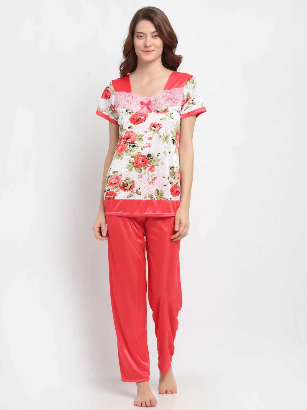 

NEUDIS Women Red & White Printed Night Suit