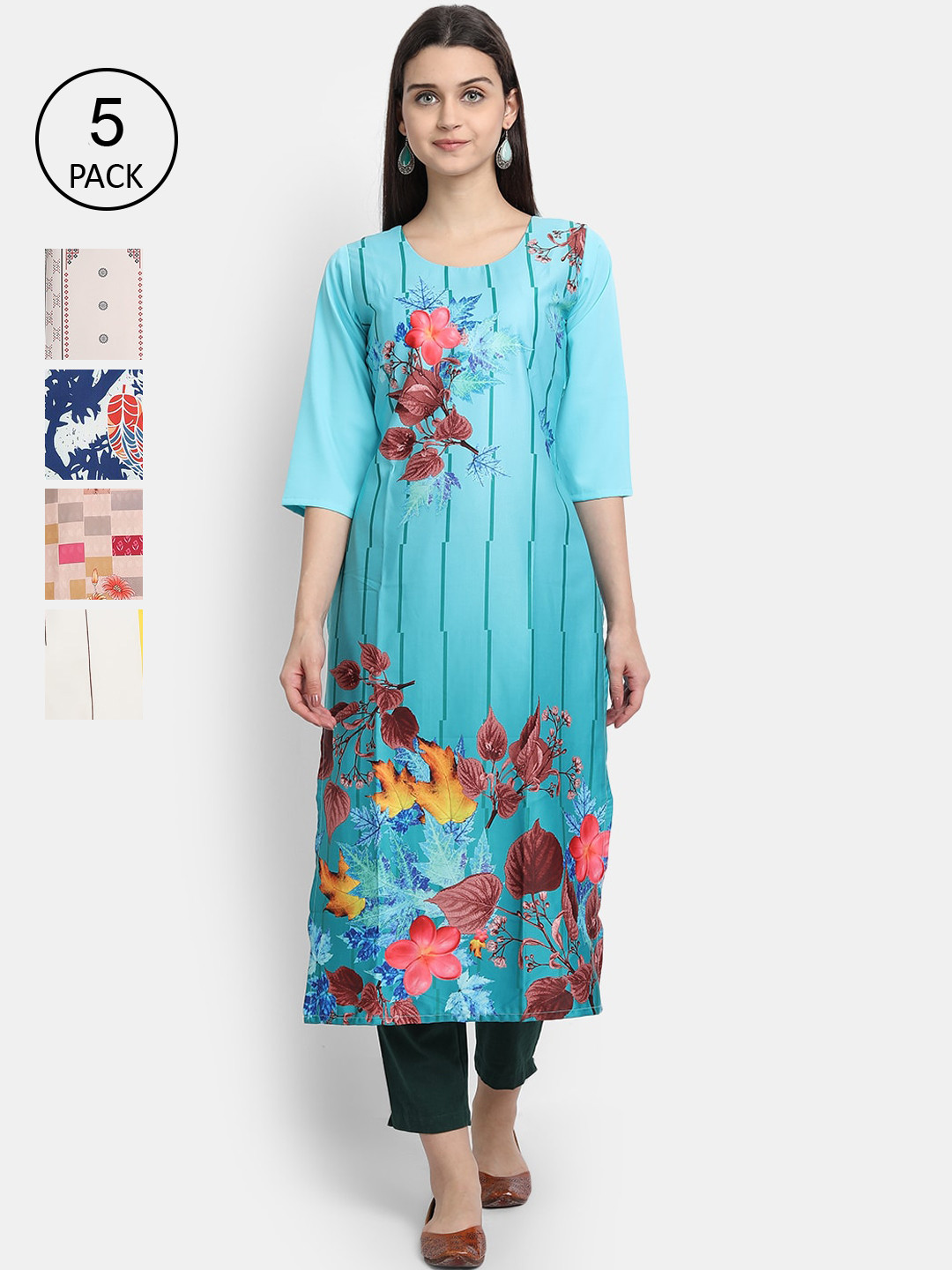 

Ethnic basket Women Pack of 5 Multicoloured Printed Kurtas, Multi