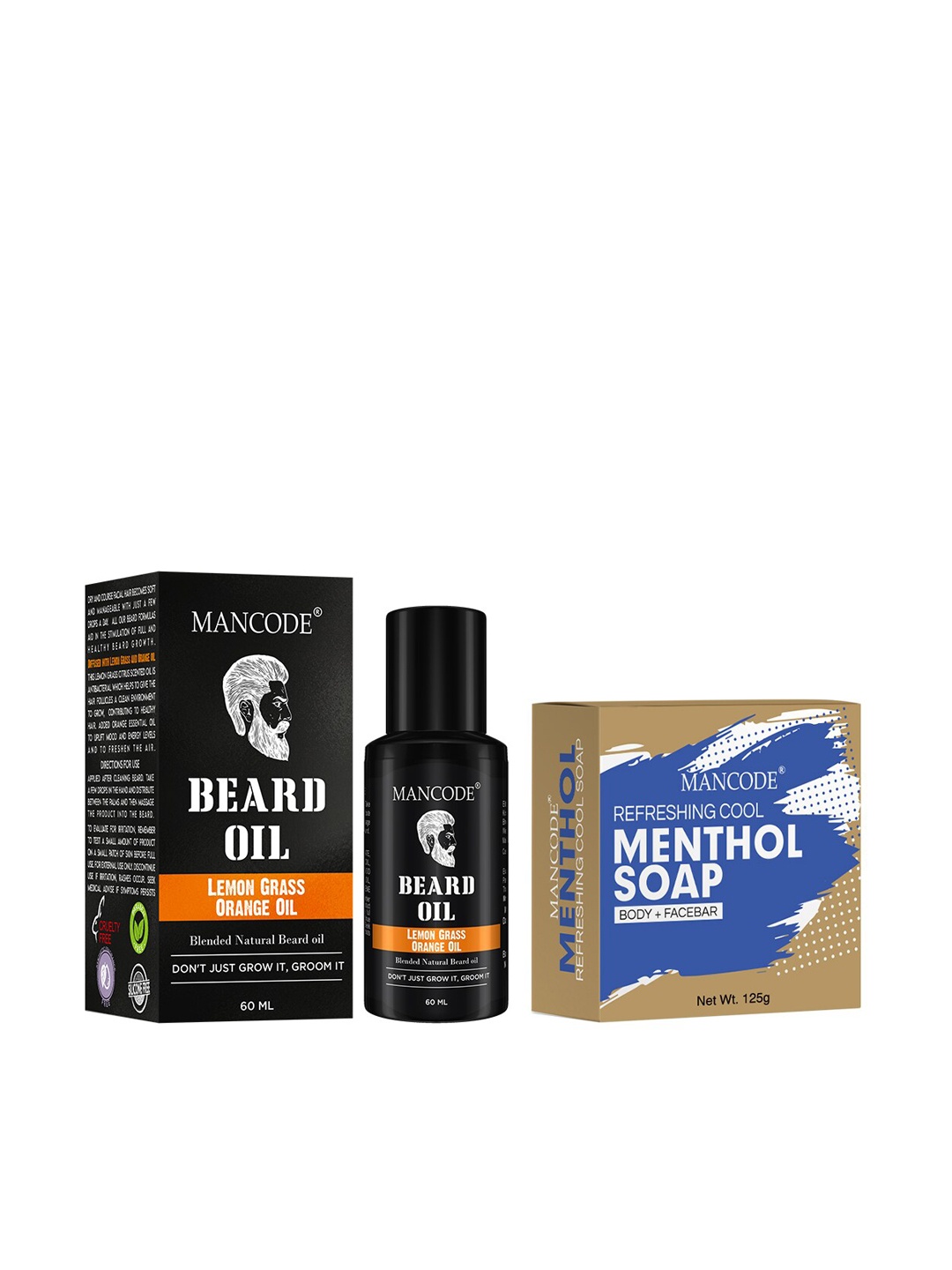 

MANCODE Pack of 2 Beard Oil & Refreshing Cool Menthol Soap, Black