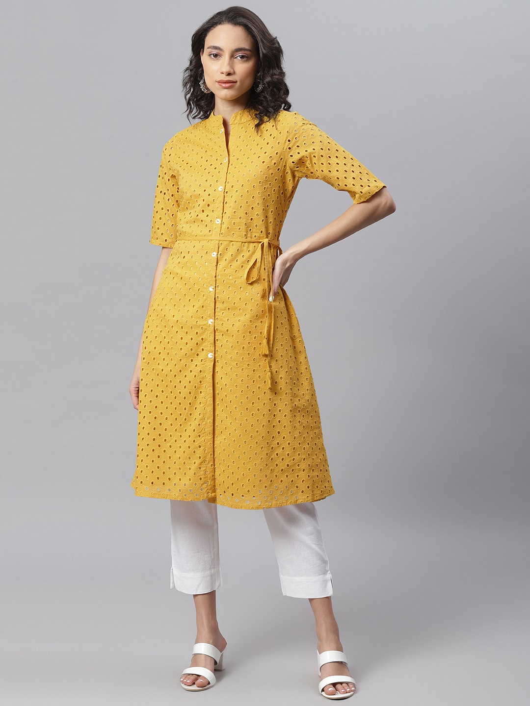 

Janasya Women Mustard Kurta