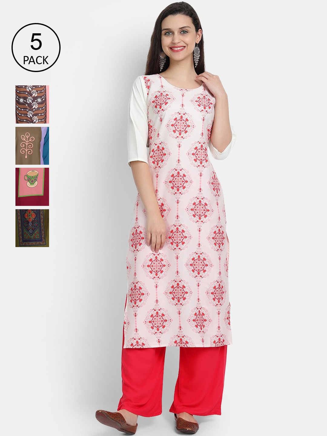 

Ethnic basket Women Pack of 5 Multicoloured Printed Kurtas, Multi