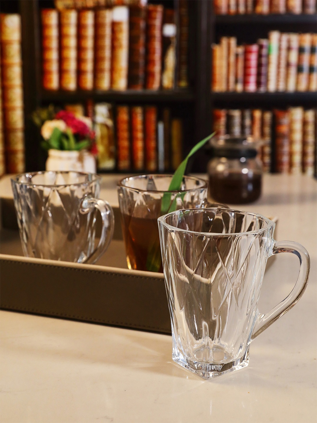 

GOODHOMES Set of 3 Transparent Textured Glass Mugs