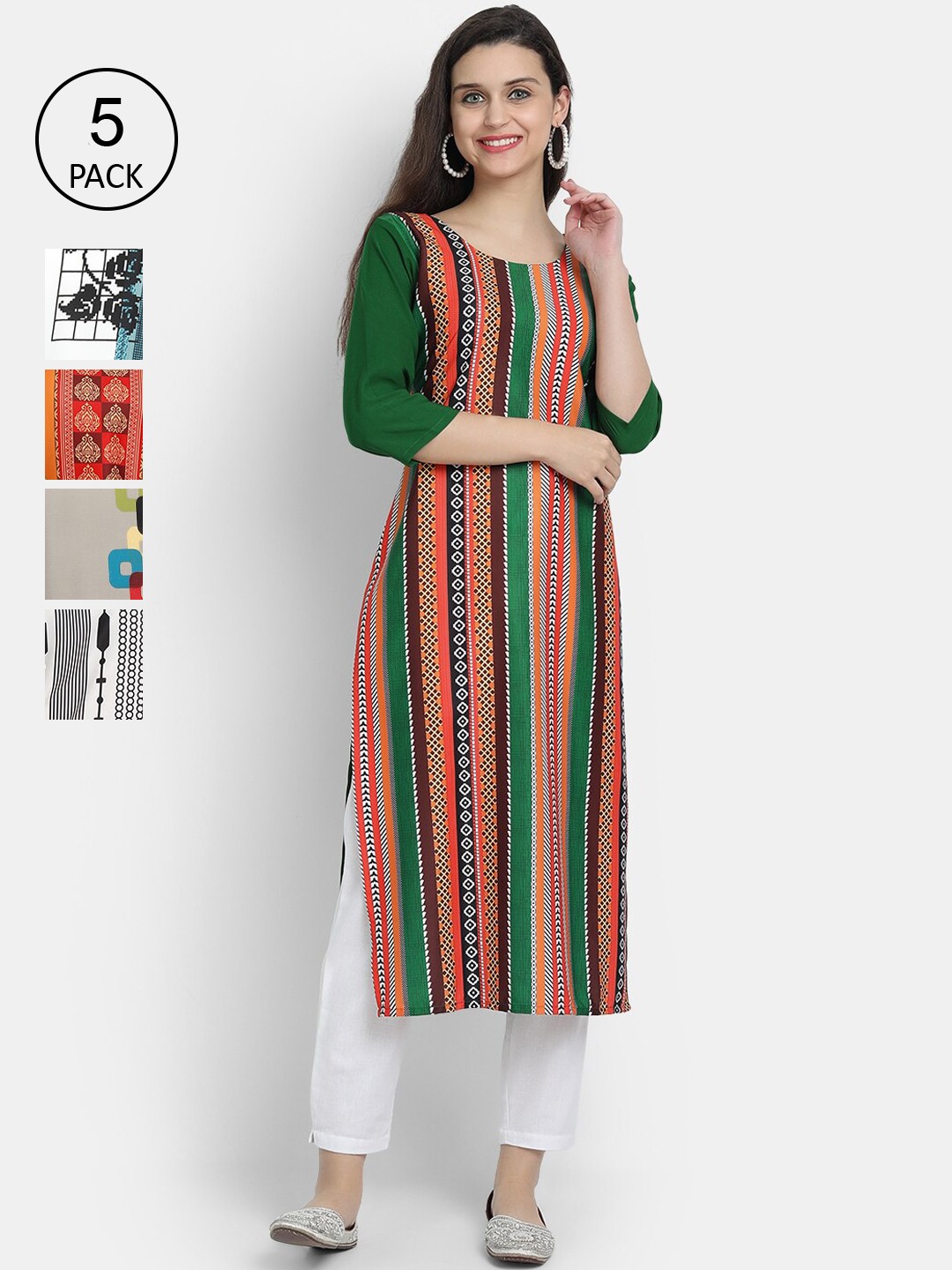

Ethnic basket Women Pack of 5 Ethnic Motifs Printed Crepe Kurta, Multi