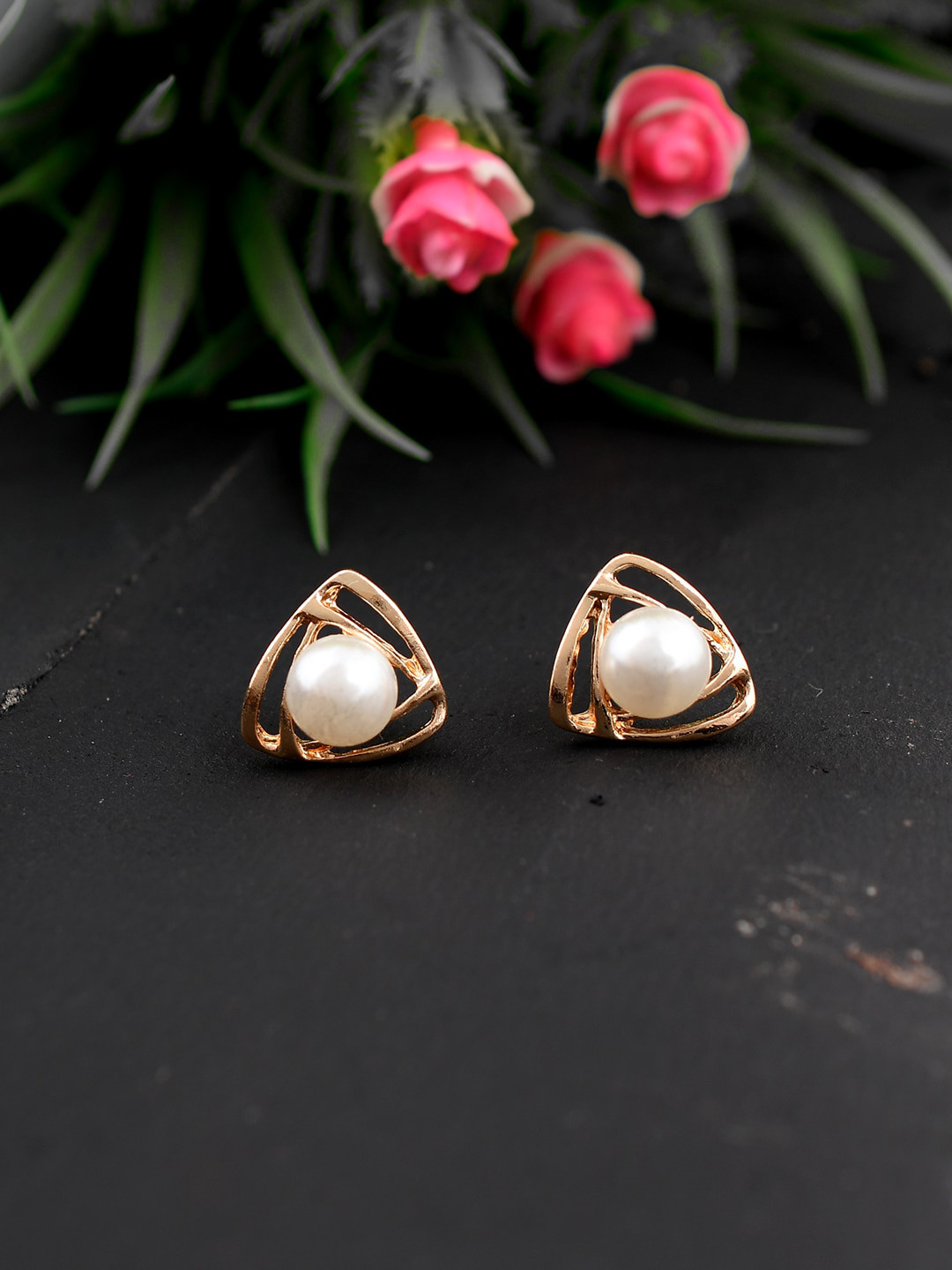 

Silvermerc Designs Off-White Gold-Plated Handcrafted Beaded Contemporary Studs