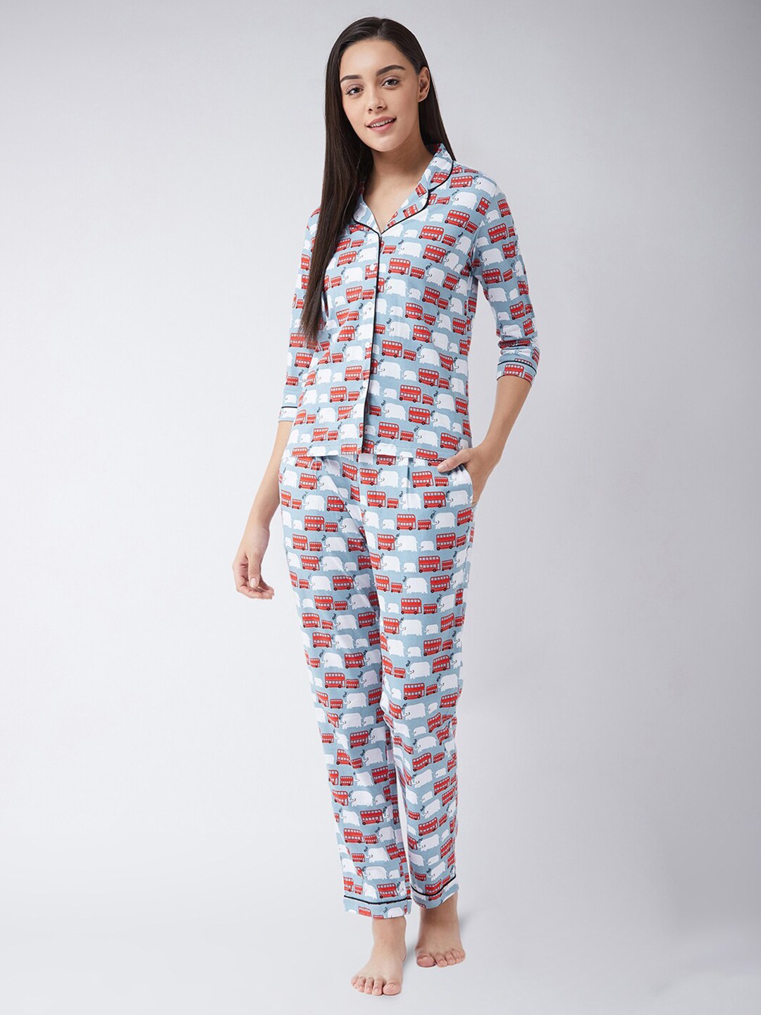 

Miss Chase Women Blue & Red Printed Night Suit