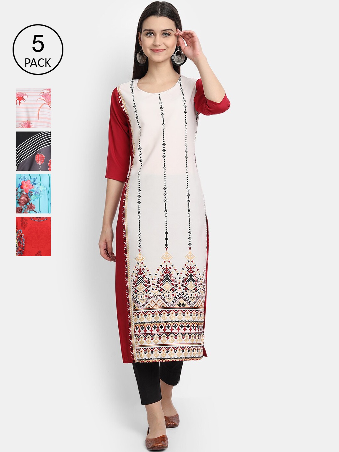 

Ethnic basket Women Pack of 5 Multicoloured Printed Kurtas, Multi