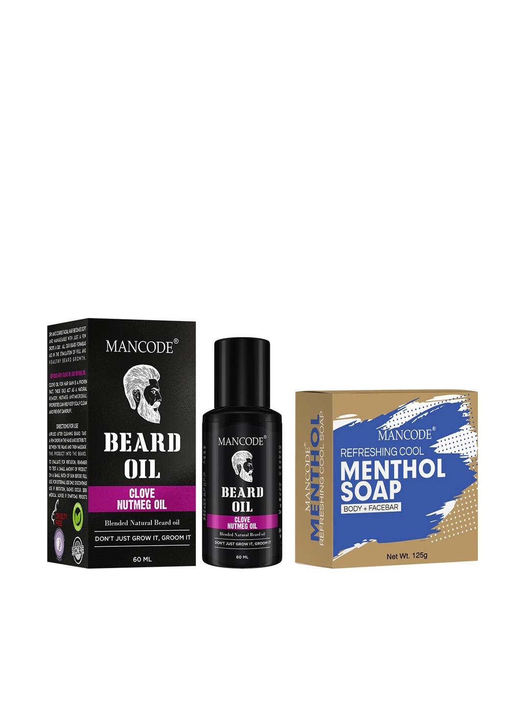 MANCODE Pack of 2 Beard Oil & Refreshing Cool Menthol Soap, Black