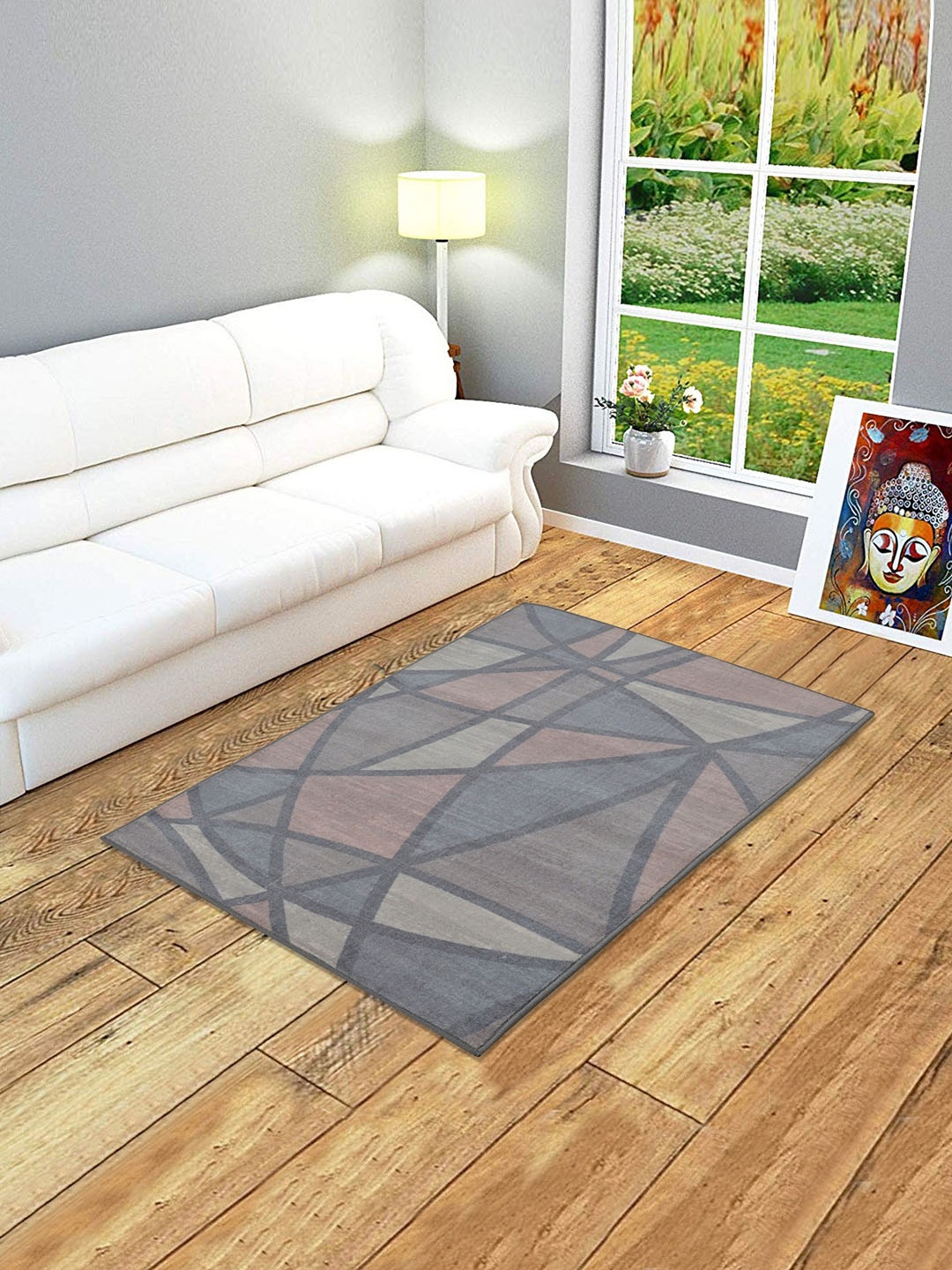 RUGSMITH Grey & Pink Geometric Pattern Anti-Skid Carpet