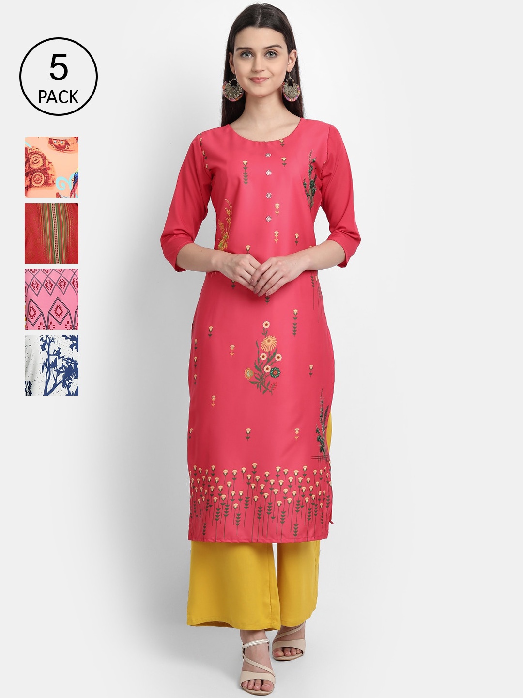 

Ethnic basket Women Set of 5 Multicoloured Ethnic Motifs Printed Crepe Kurta, Multi