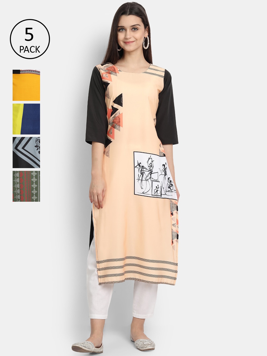 

Ethnic basket Women Multicoloured Yoke Design Thread Work Crepe Kurta, Multi
