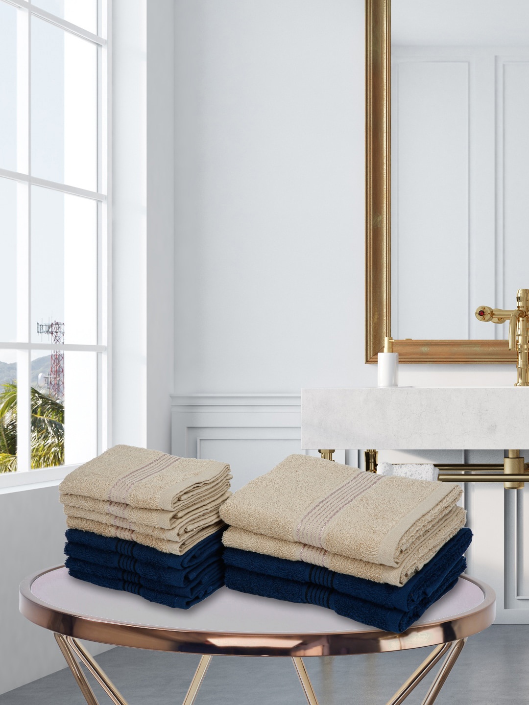 

KOPA Set Of 12 Solid 380 GSM Pure Cotton Towel Set, Beige