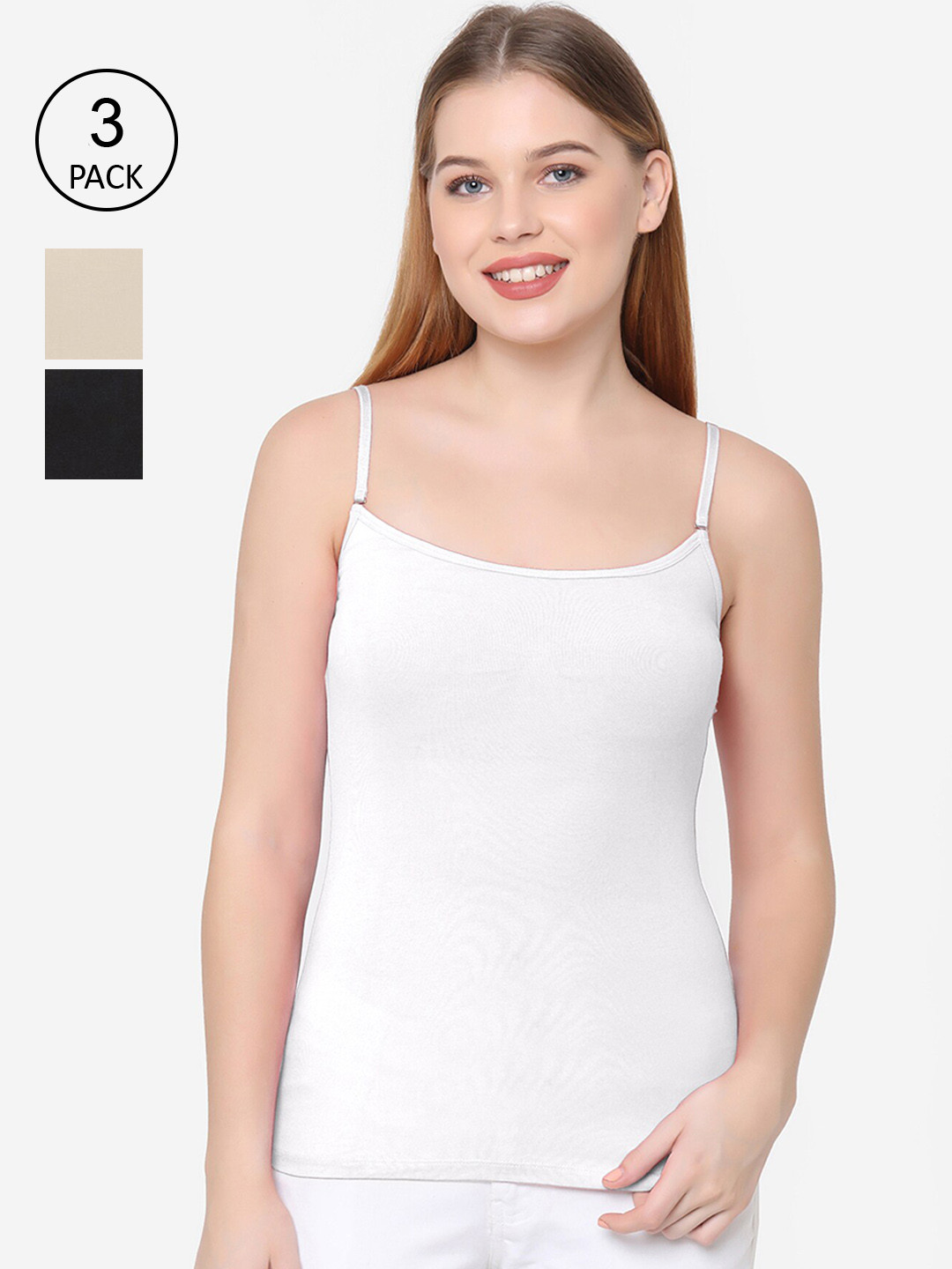 

Soie Women Pack of 3 Solid Camisoles, Black