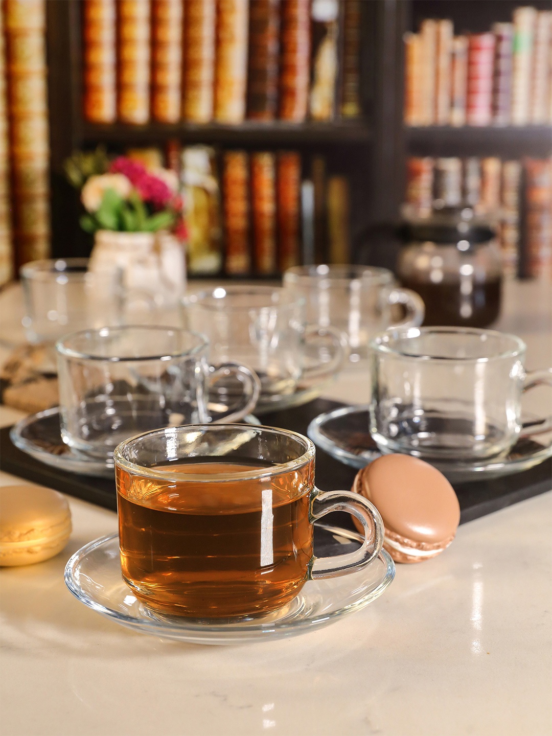 

GOODHOMES Transparent Set of 6 Glass Cups and Saucers