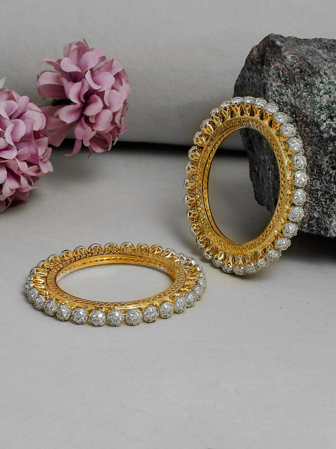 

Silvermerc Designs Set of 2 Gold-Plated White AD-Studded Jadau Bangles