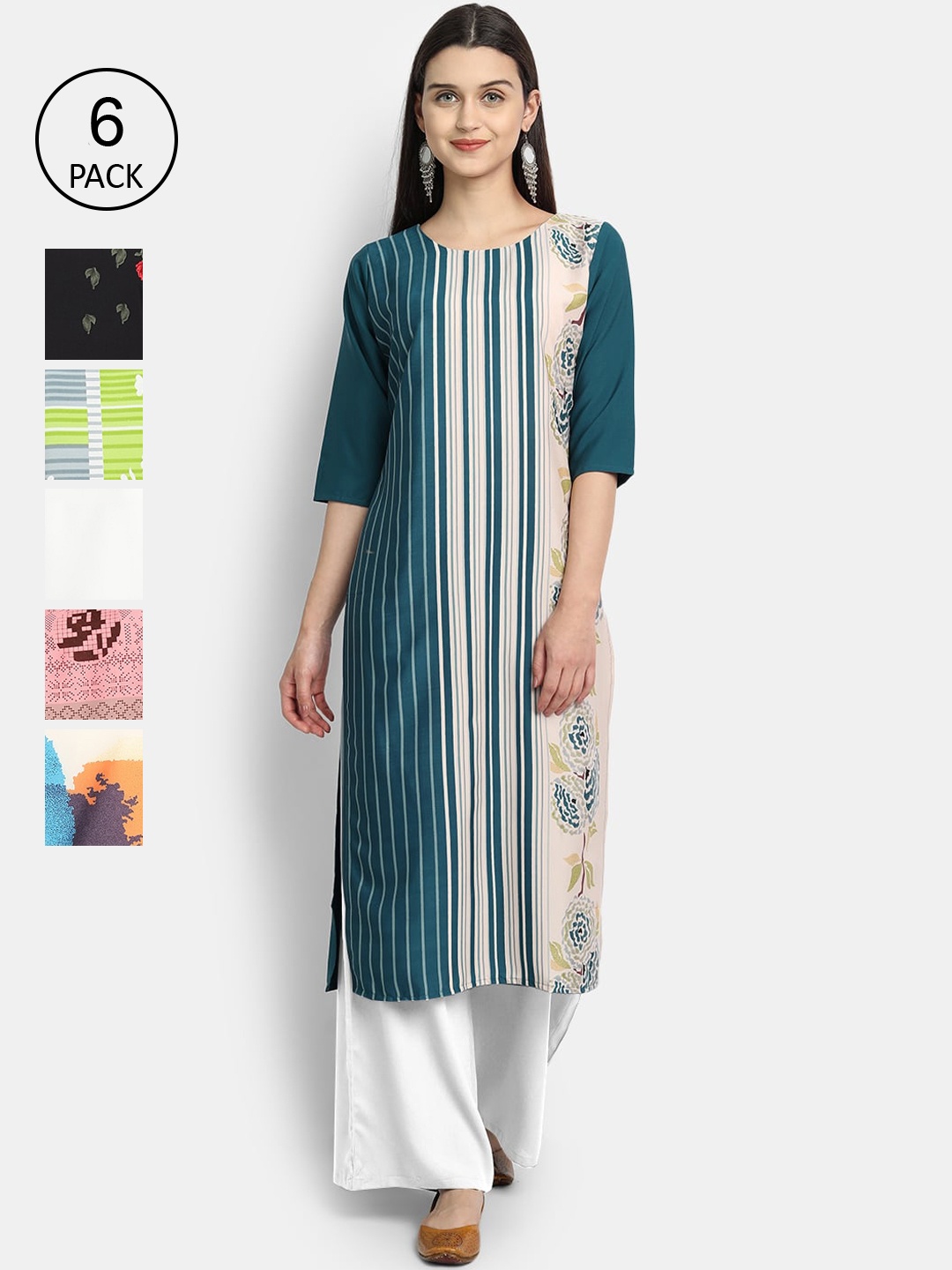 

Ethnic basket Women Pack of 6 Geometric Printed Crepe Kurta, Multi