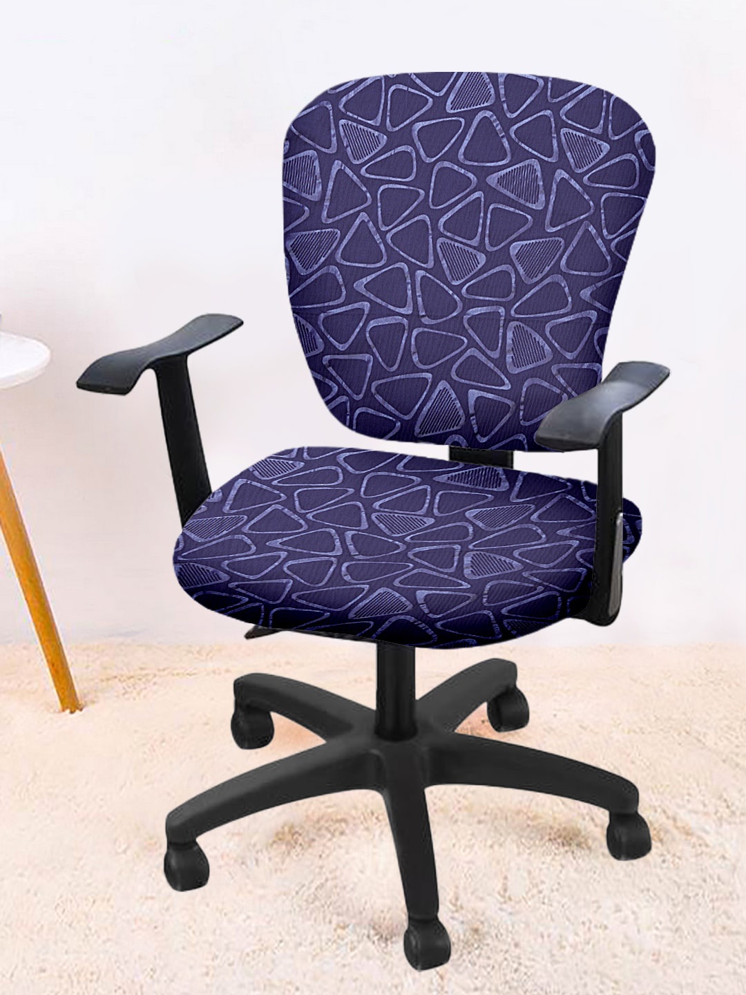 Cortina Set Of 8 Purple Geometric Printed Chair Covers