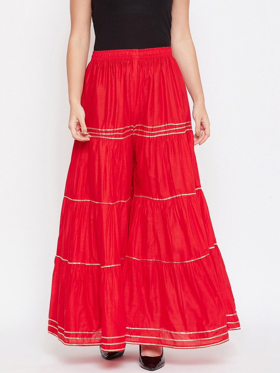 

TULIP 21 Women Red Striped Cotton Sharara with Gota Work