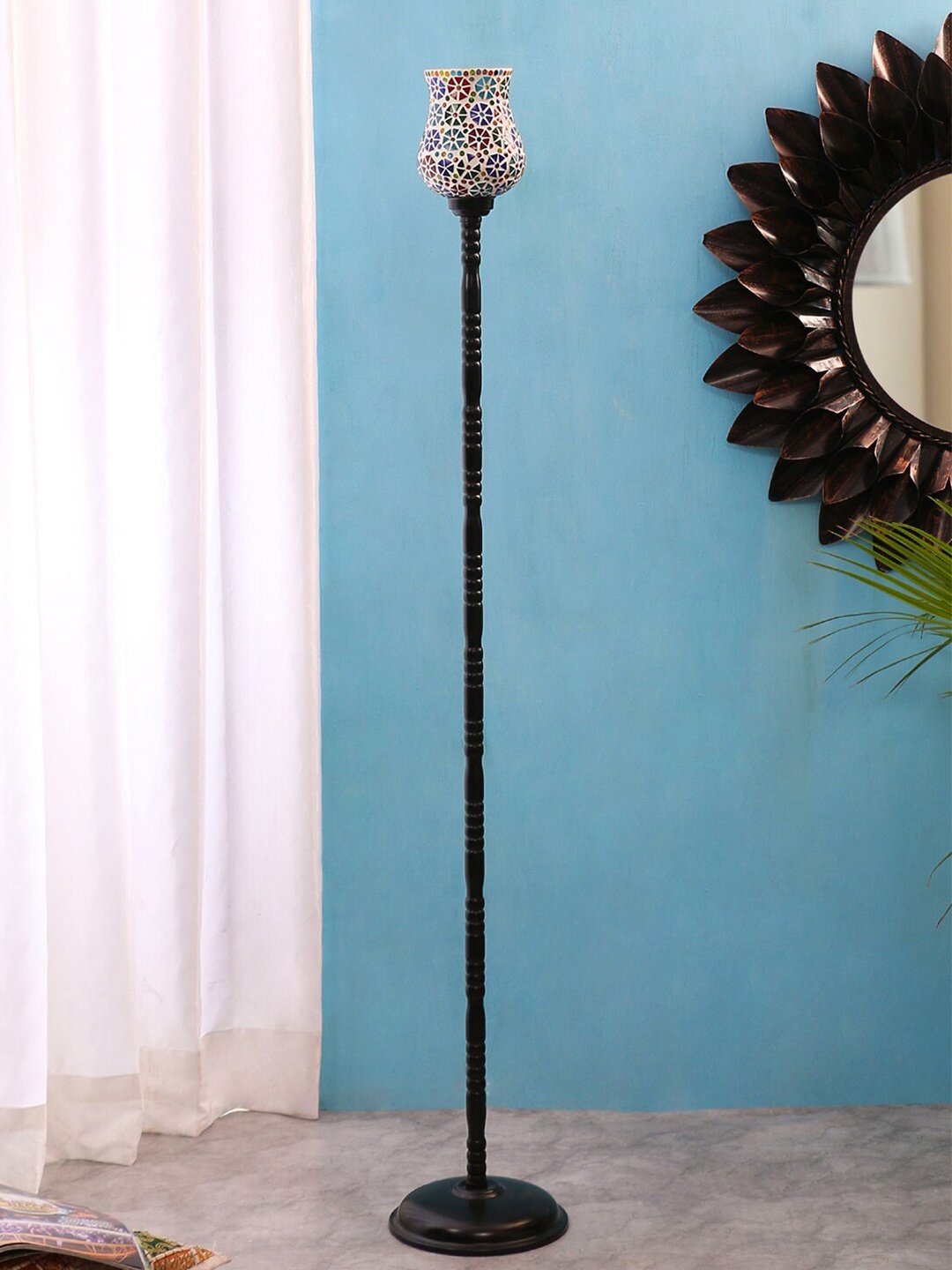 

Devansh White & Blue Printed Mosaic Glass Designer Torchiere