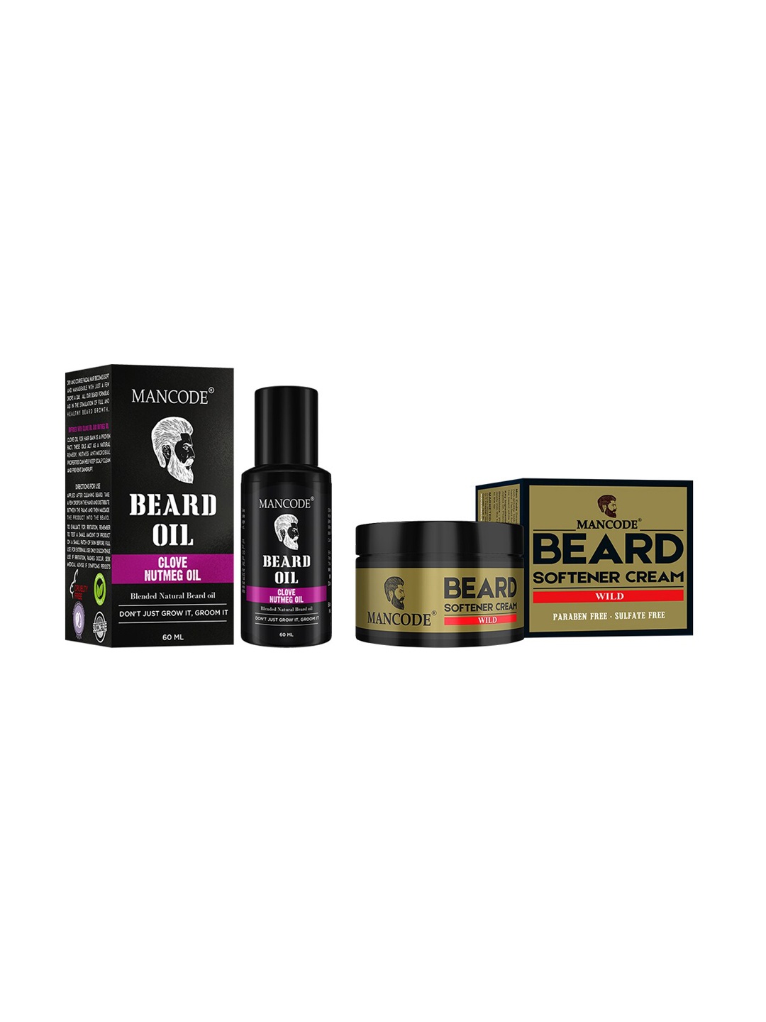 

Mancode Set of 2 Beard Oil & Beard Softening Cream Wild 50gm, Black