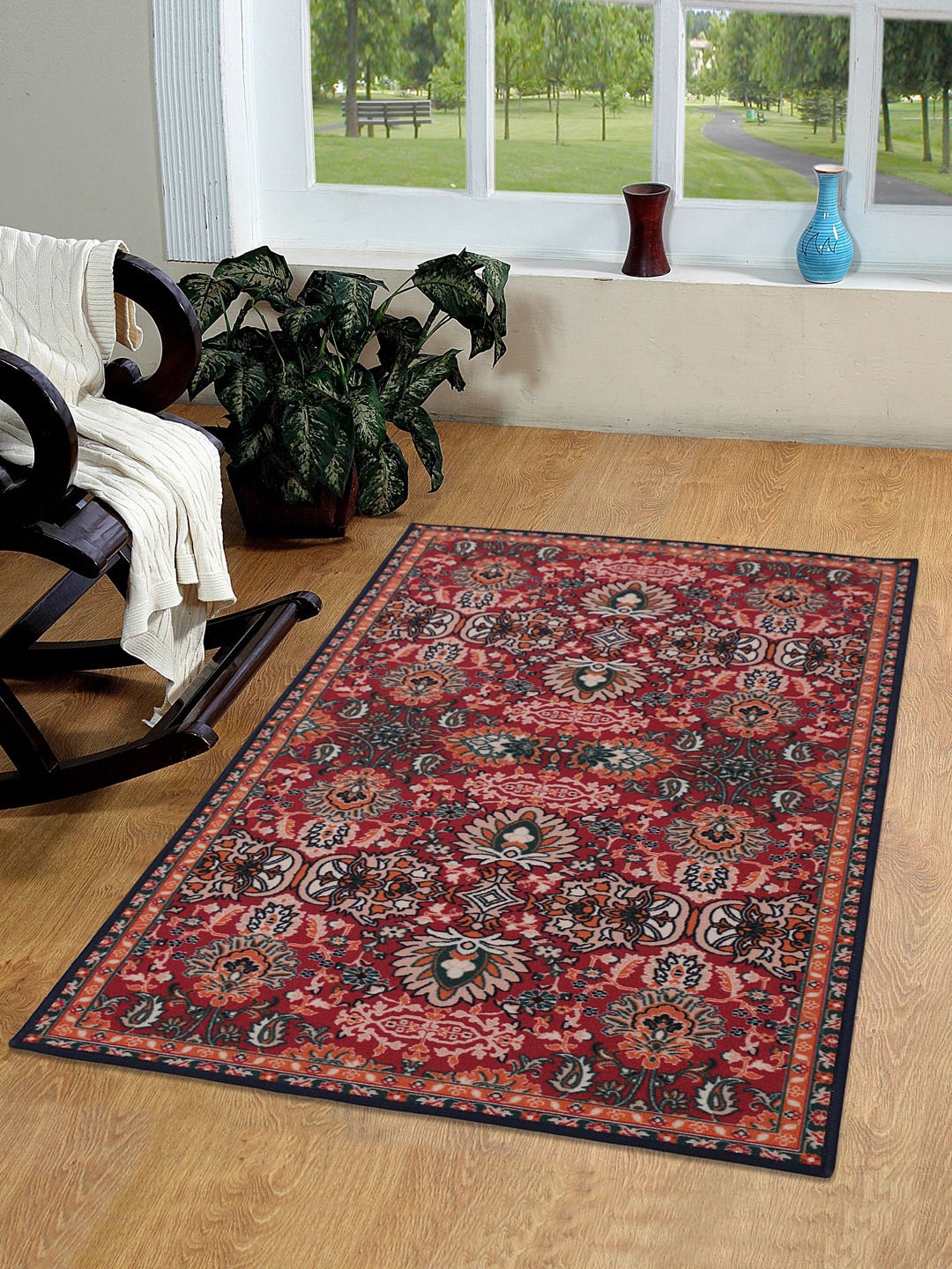 

RUGSMITH Red & Green Ethnic Motif Digital Printed Anti-Skid Carpet