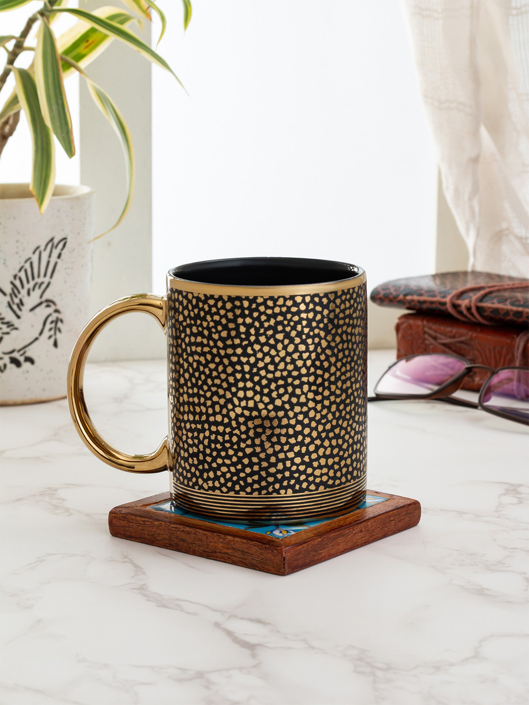 

CLAY CRAFT Unisex Black Printed Milk Mug/Coffee Mug