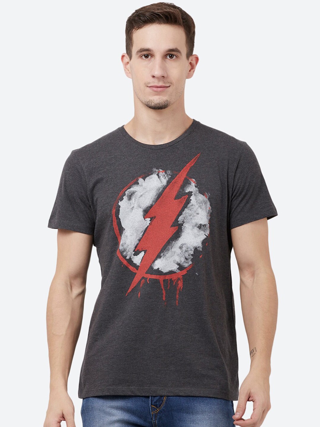 

Free Authority Men Charcoal Grey Flash Printed T-shirt