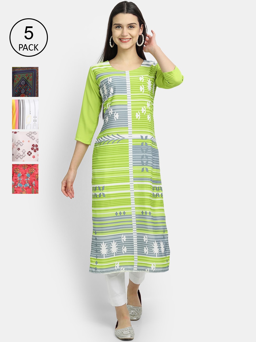 

Ethnic basket Women Multicoloured Ethnic Motifs Printed Flared Sleeves Mirror Work Kurta, Multi