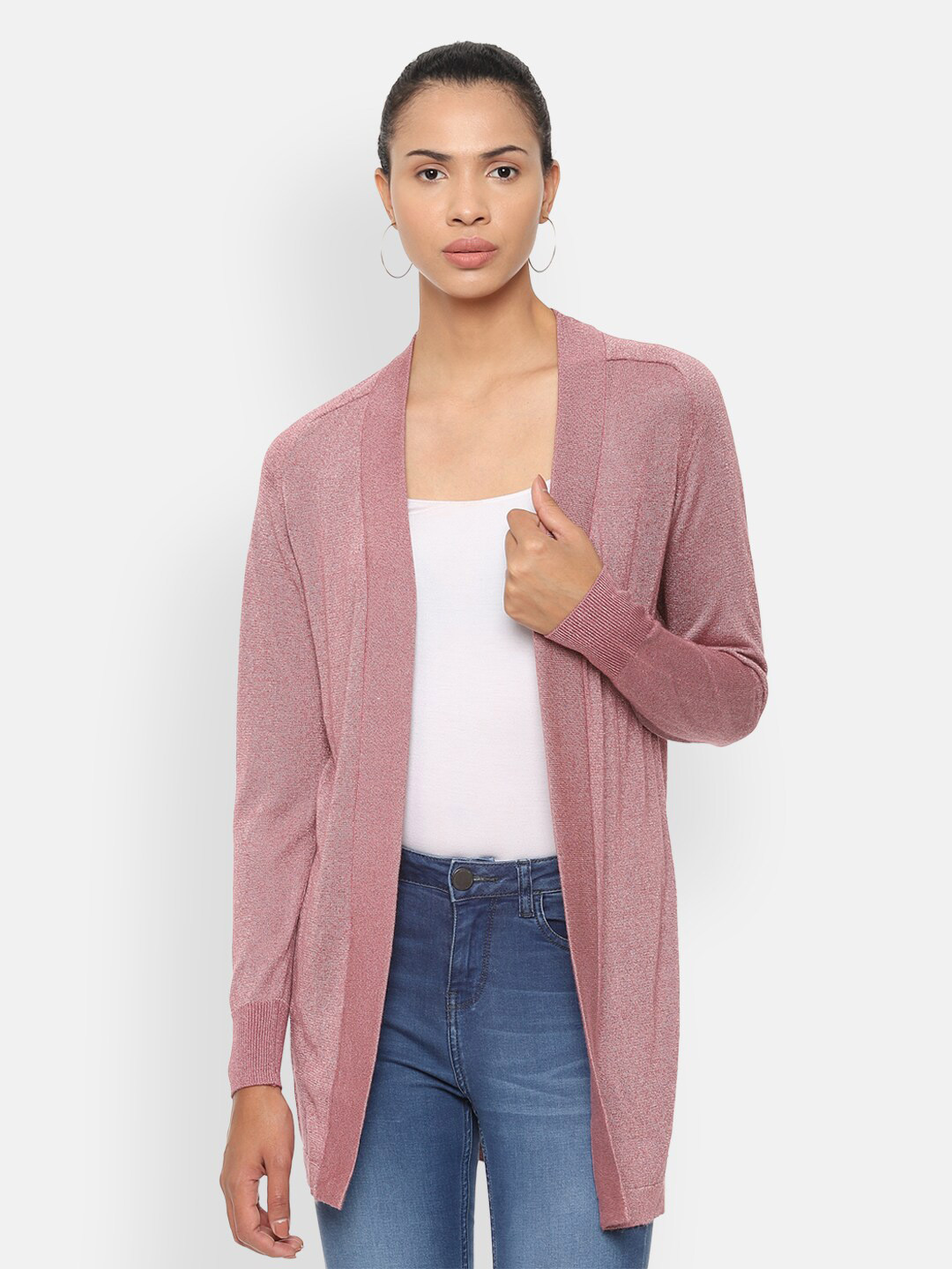 

Van Heusen Woman Pink Solid Cardigan Sweater