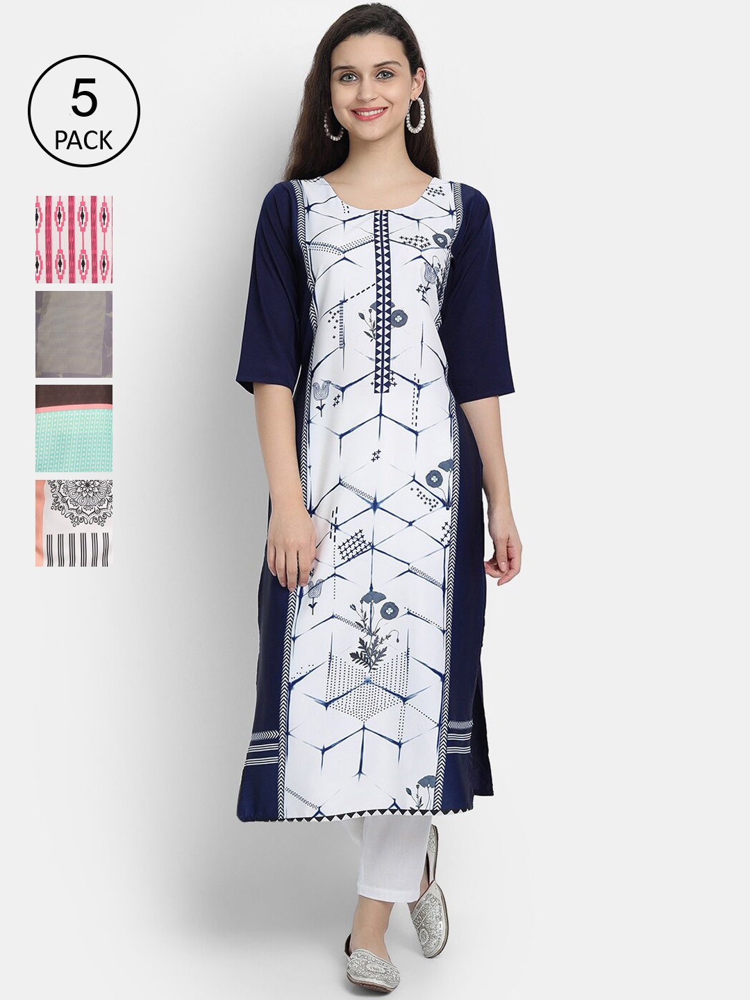 

Ethnic basket Women Multicoloured Printed Thread Work Crepe Kurta, Multi