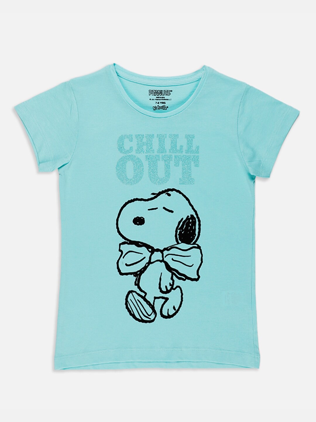 

Kids Ville Peanuts Girls Blue & Black Print Print Cotton T-shirt