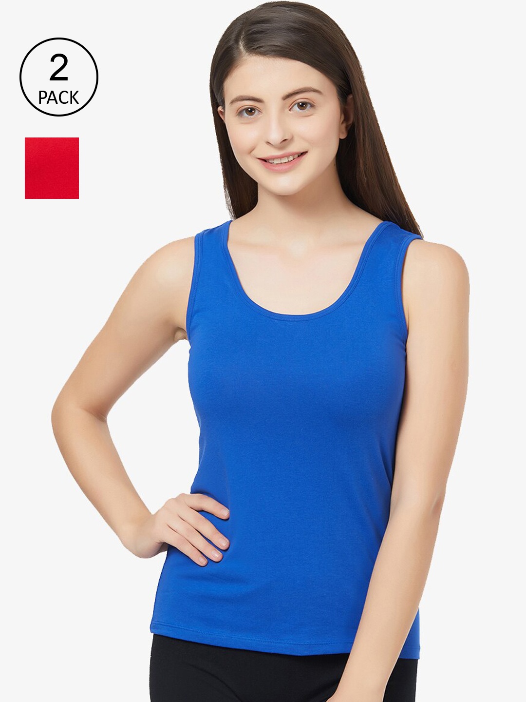 

Soie Women Pack of 2 Red & Blue Solid Camisole