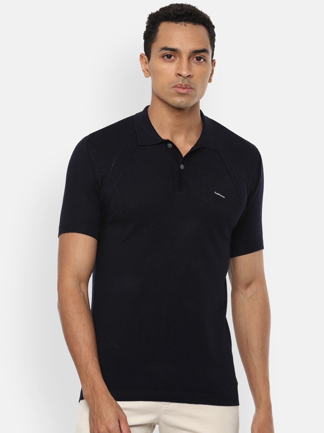 

Van Heusen Men Black Polo Collar T-shirt
