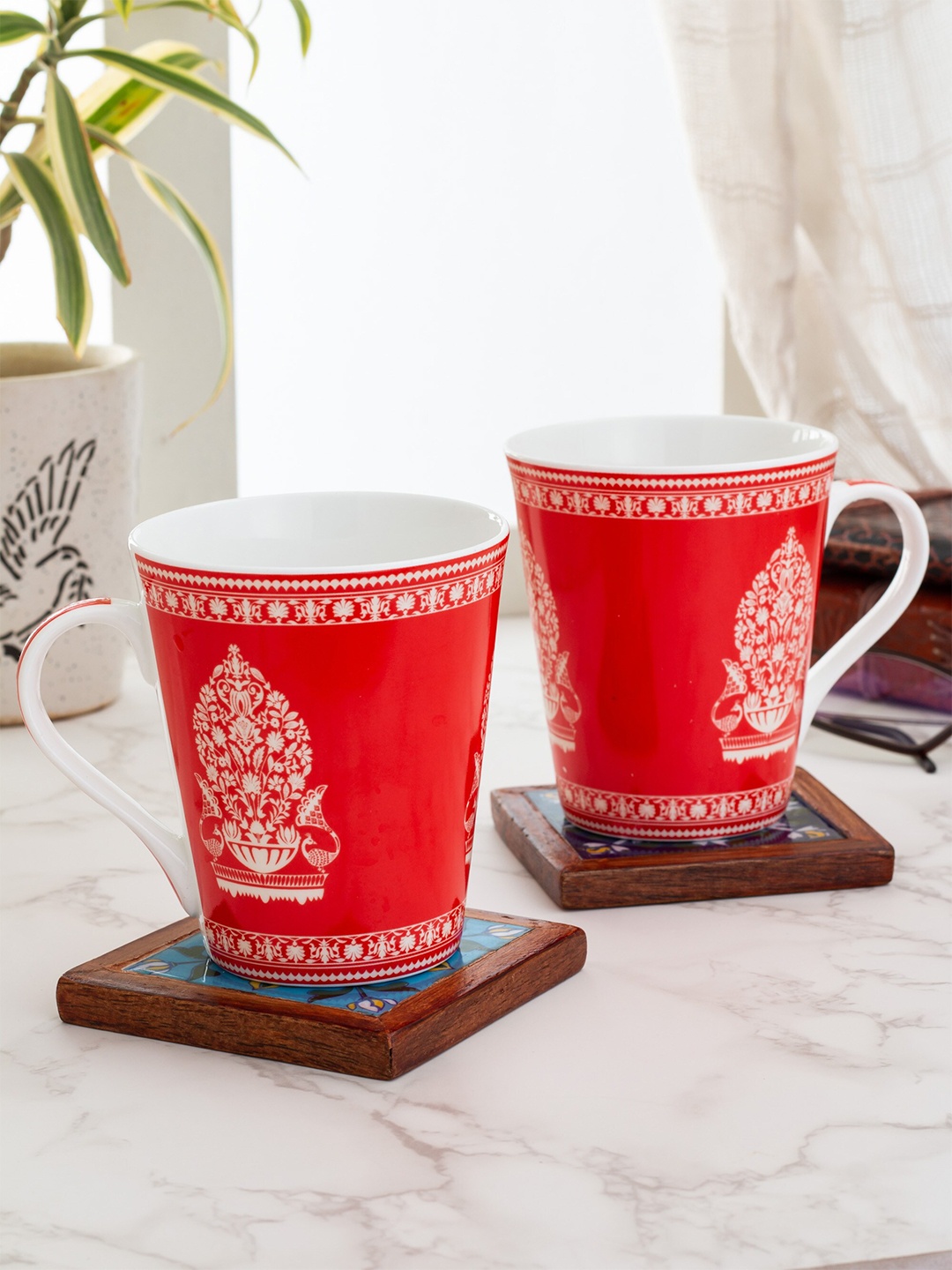 

India Circus Red & White Set of 2 Printed Ceramic Mugs