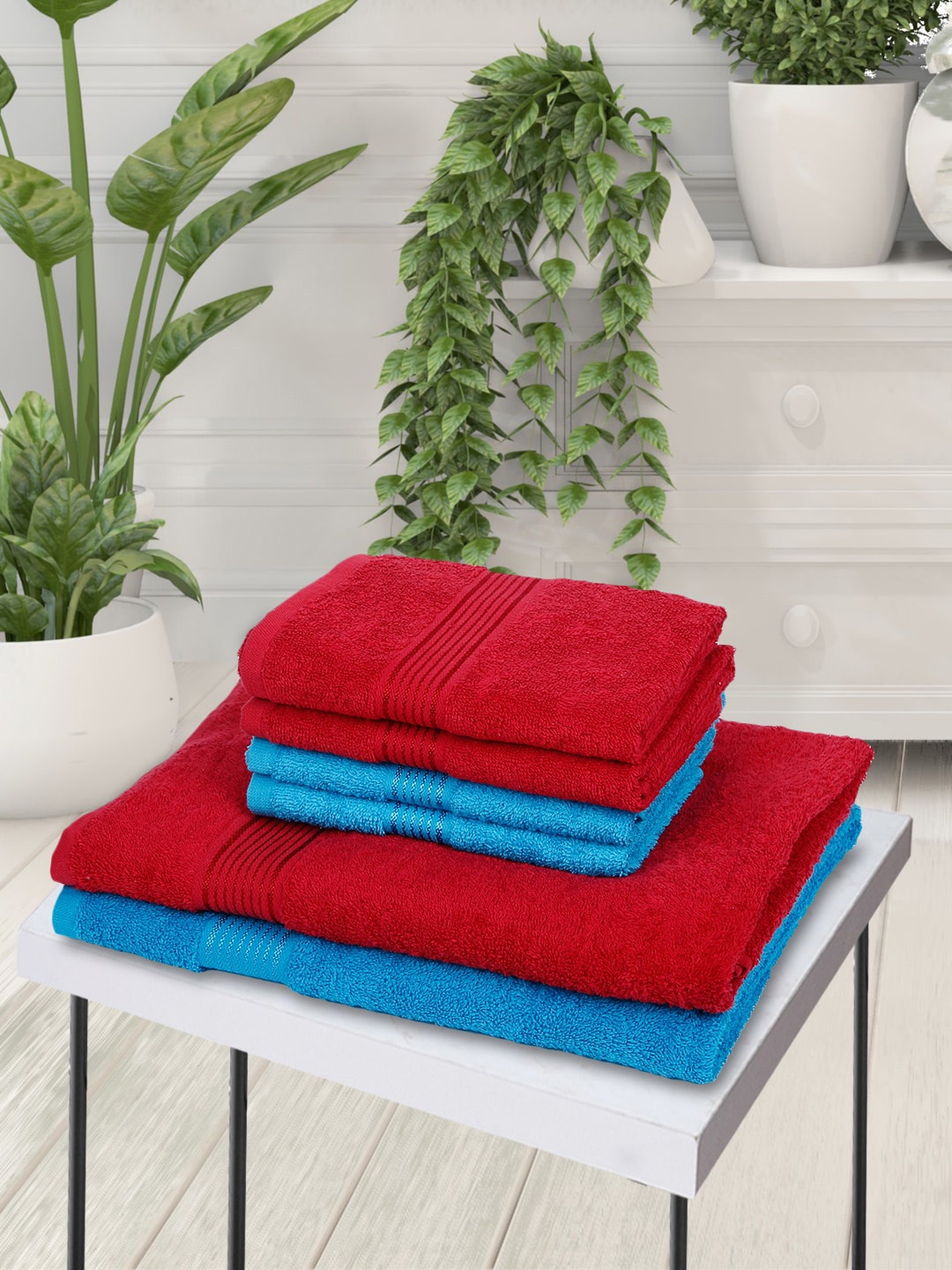 

KOPA Set Of 6 Solid 380 GSM Pure Cotton Towel Set, Red