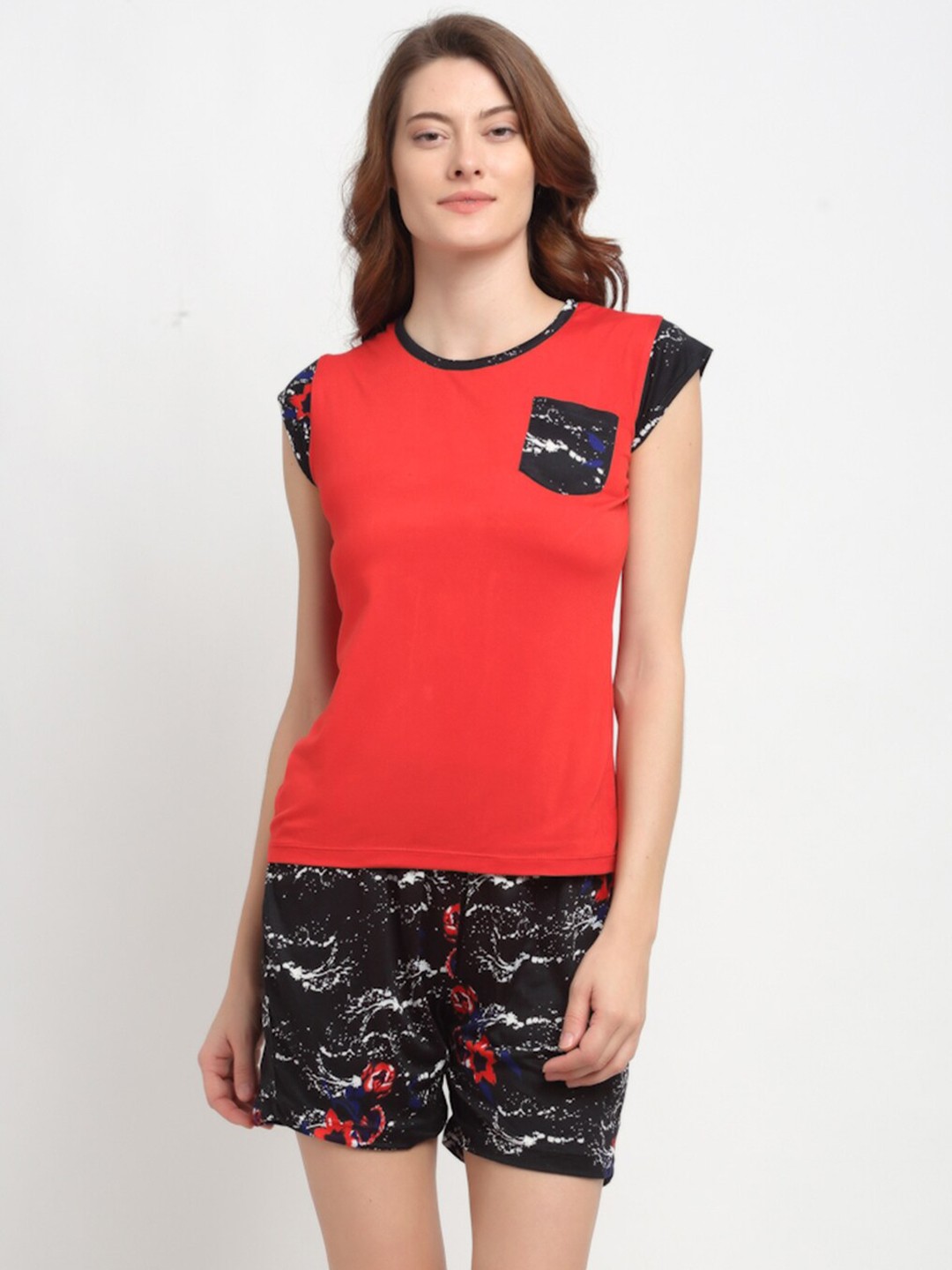 

NEUDIS Women Red & Black Printed Night Suit
