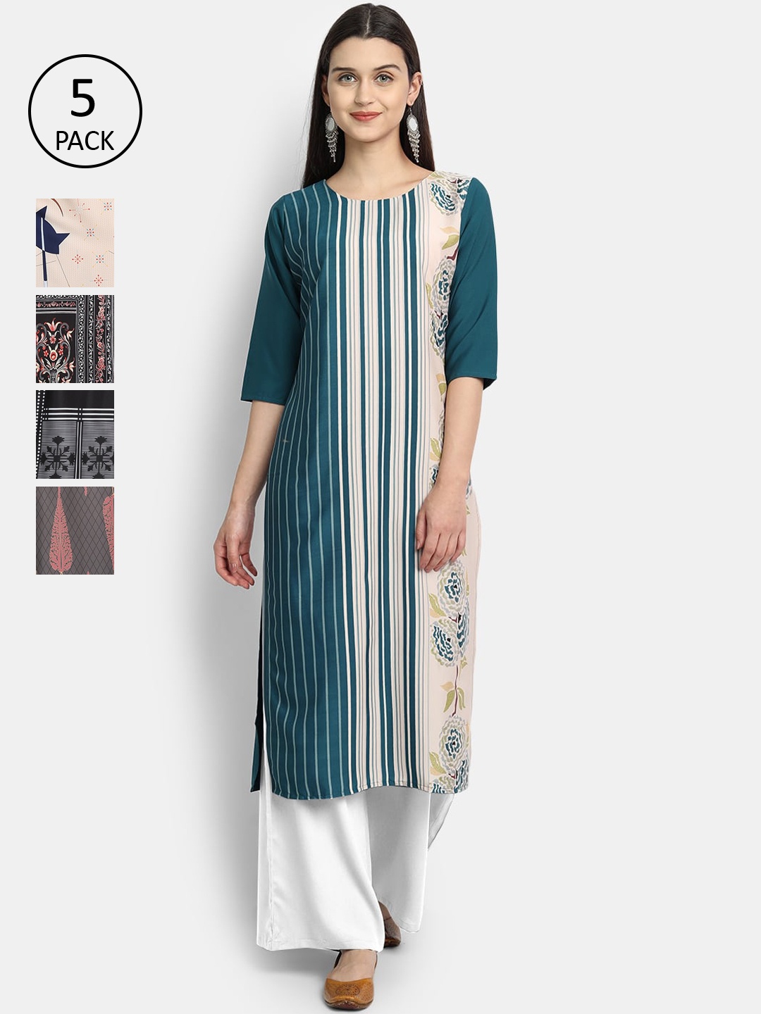 

Ethnic basket Women Pack of 5 Geometric Printed Crepe Kurta, Multi