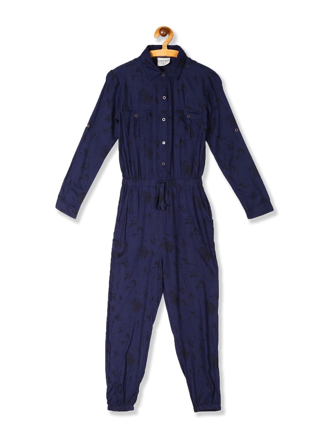 

Cherokee Girls Navy Blue & Black Printed Basic Jumpsuit