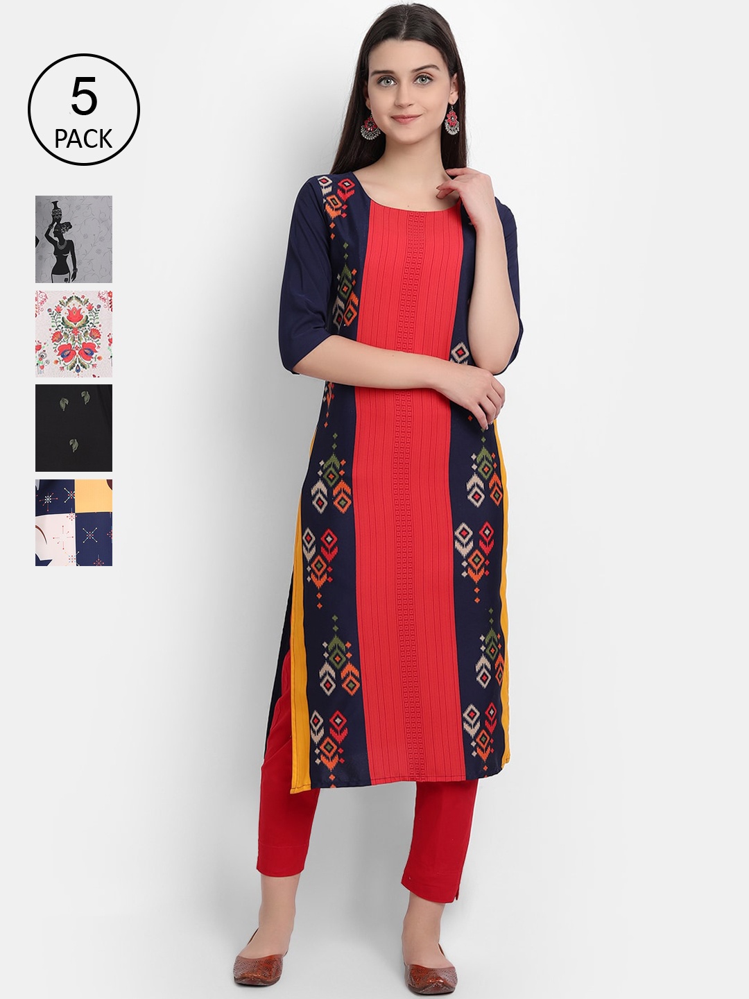 

Ethnic basket Women Pack of 5 Printed Crepe Kurta, Multi