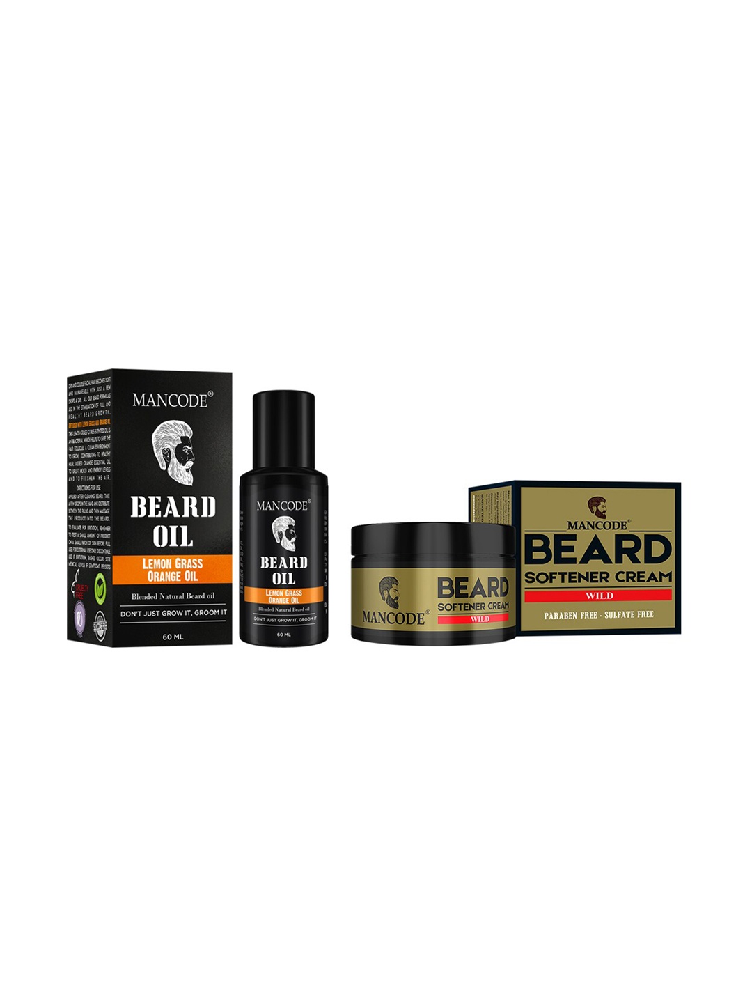 

MANCODE Set of 2 Beard Oil & Beard Softening Cream Wild 50gm, Black